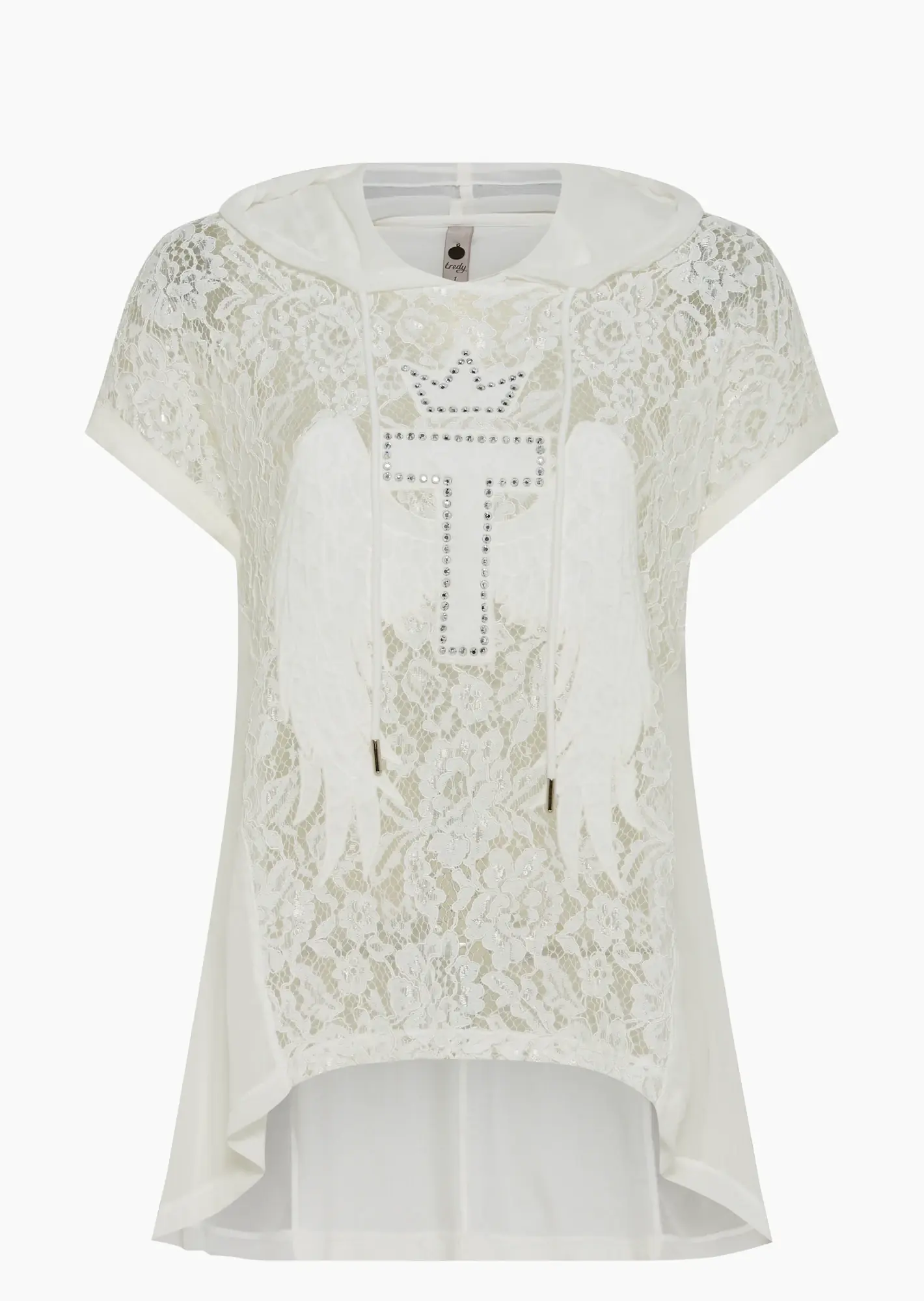 Shirt mit transparenter Spitze und Chiffon, offwhite