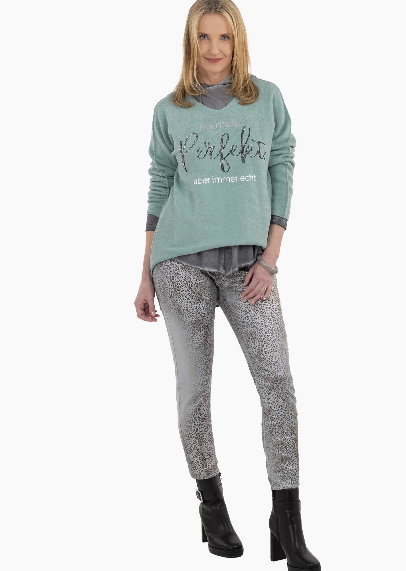 Jeggings im Leo-Look, light grey