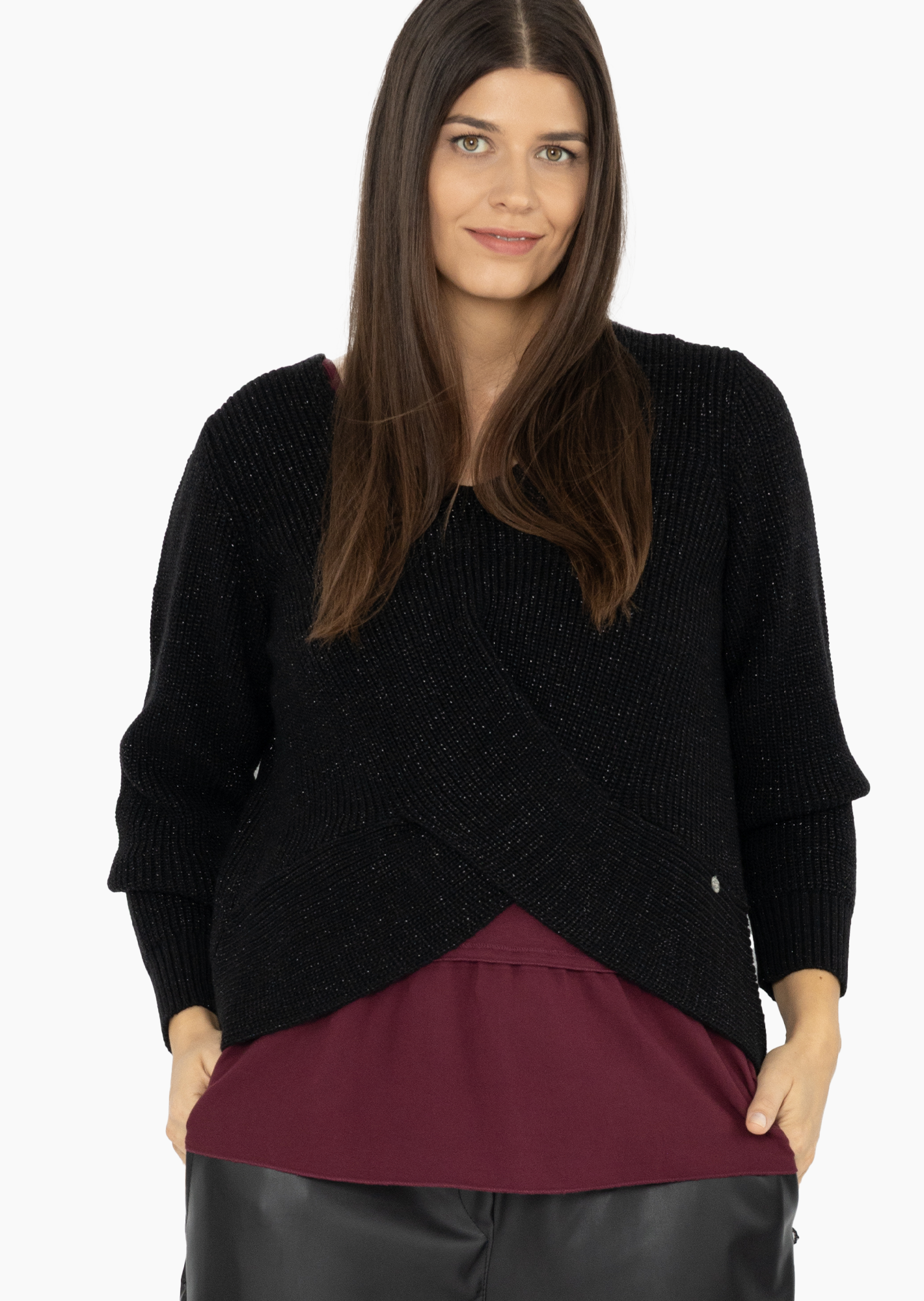 Strickpullover mit Glitzer, schwarz