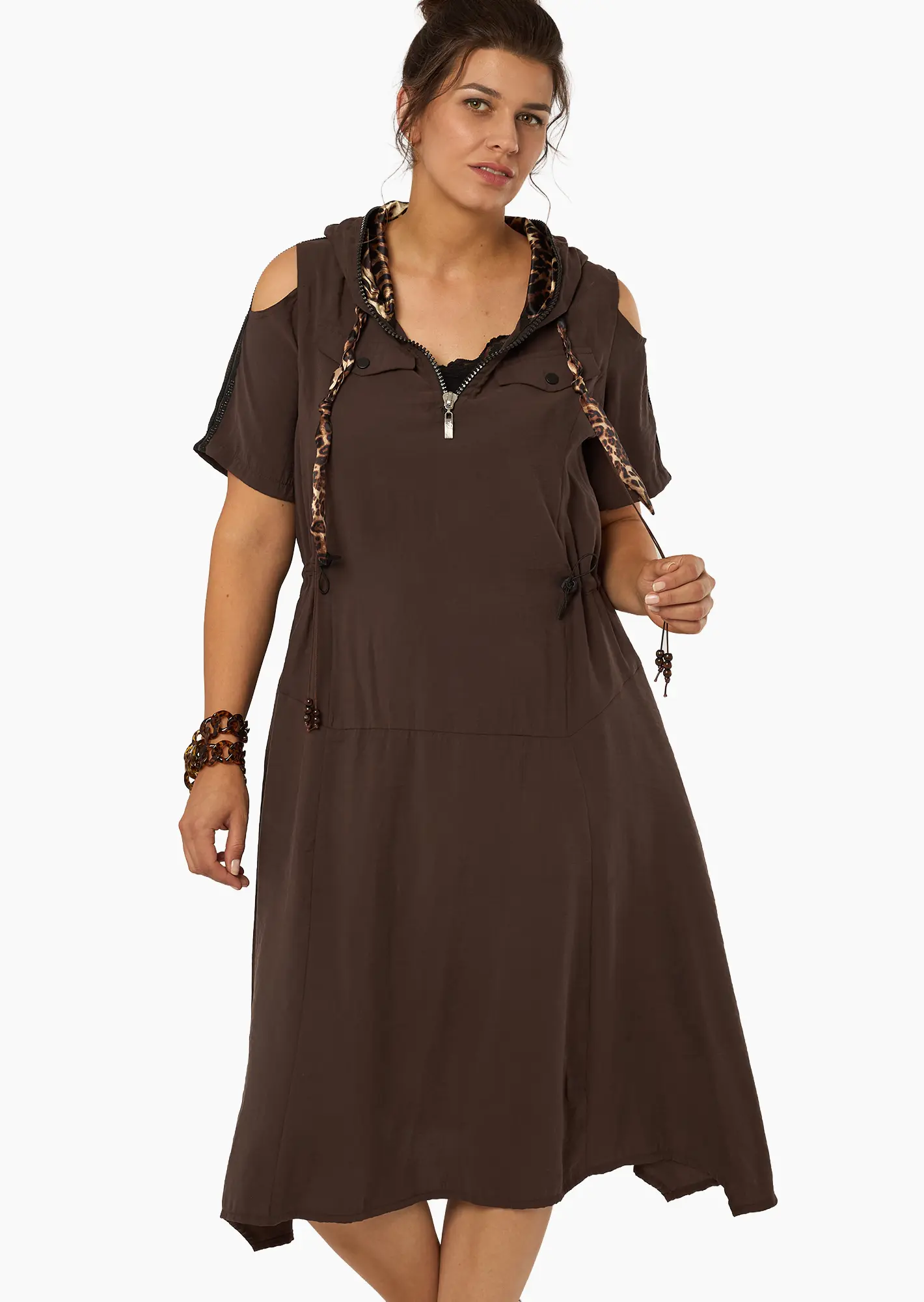 Modal Kleid mit Cut-Outs und Animaldetails, taupe