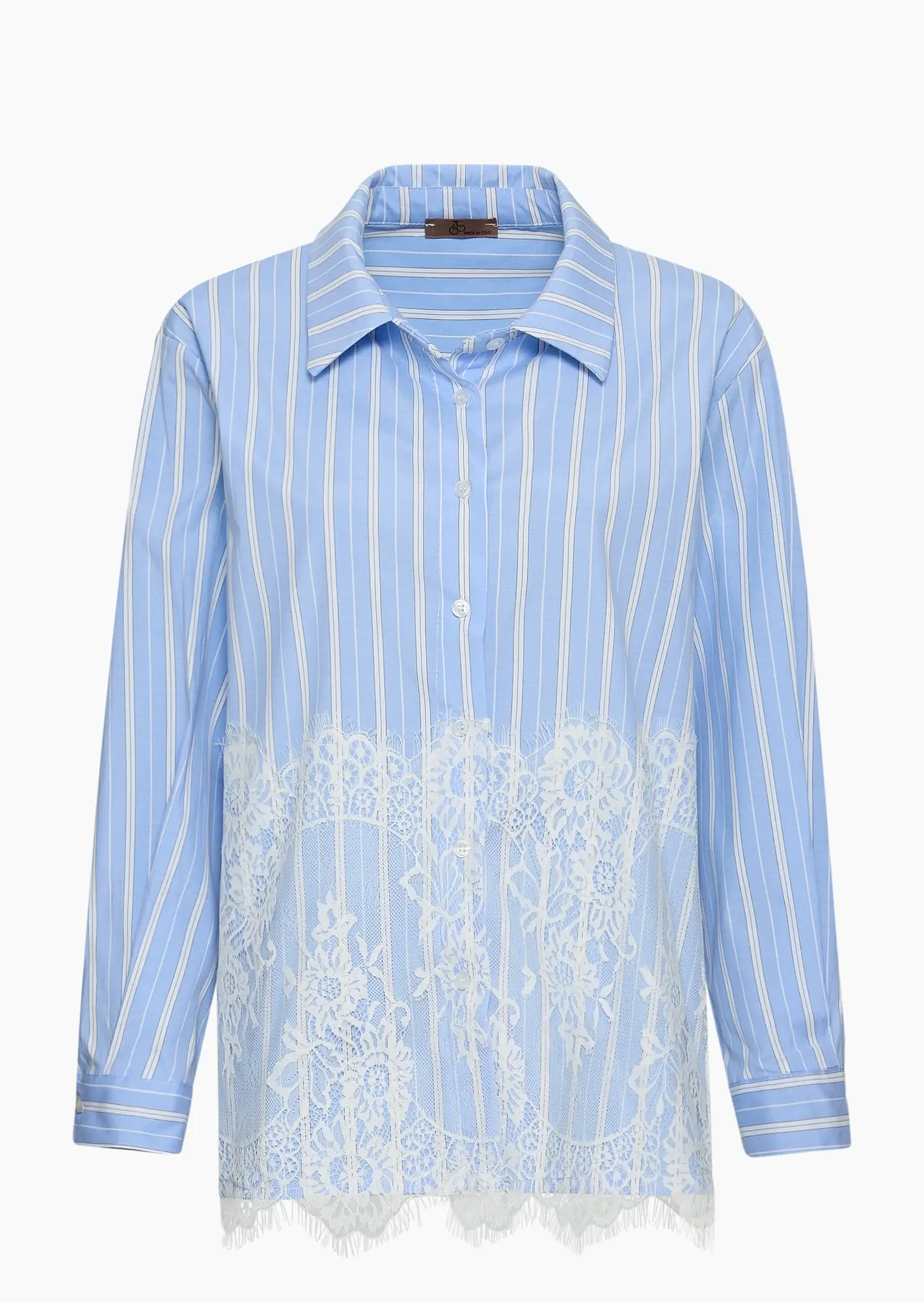 gestreifte Hemdbluse mit Spitze, blau-weiß