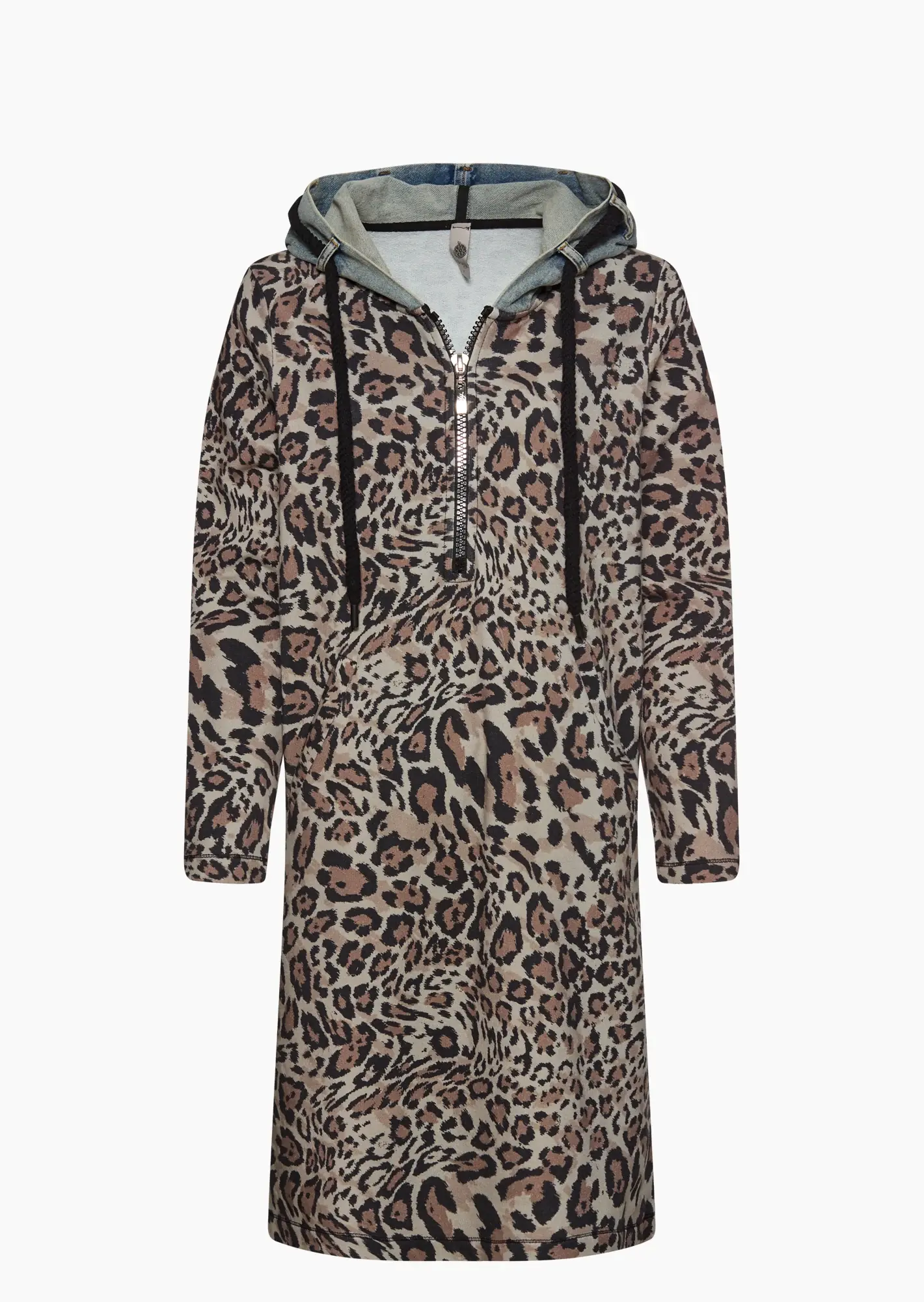 Kleid im Leo-& Jeansstyle, crema