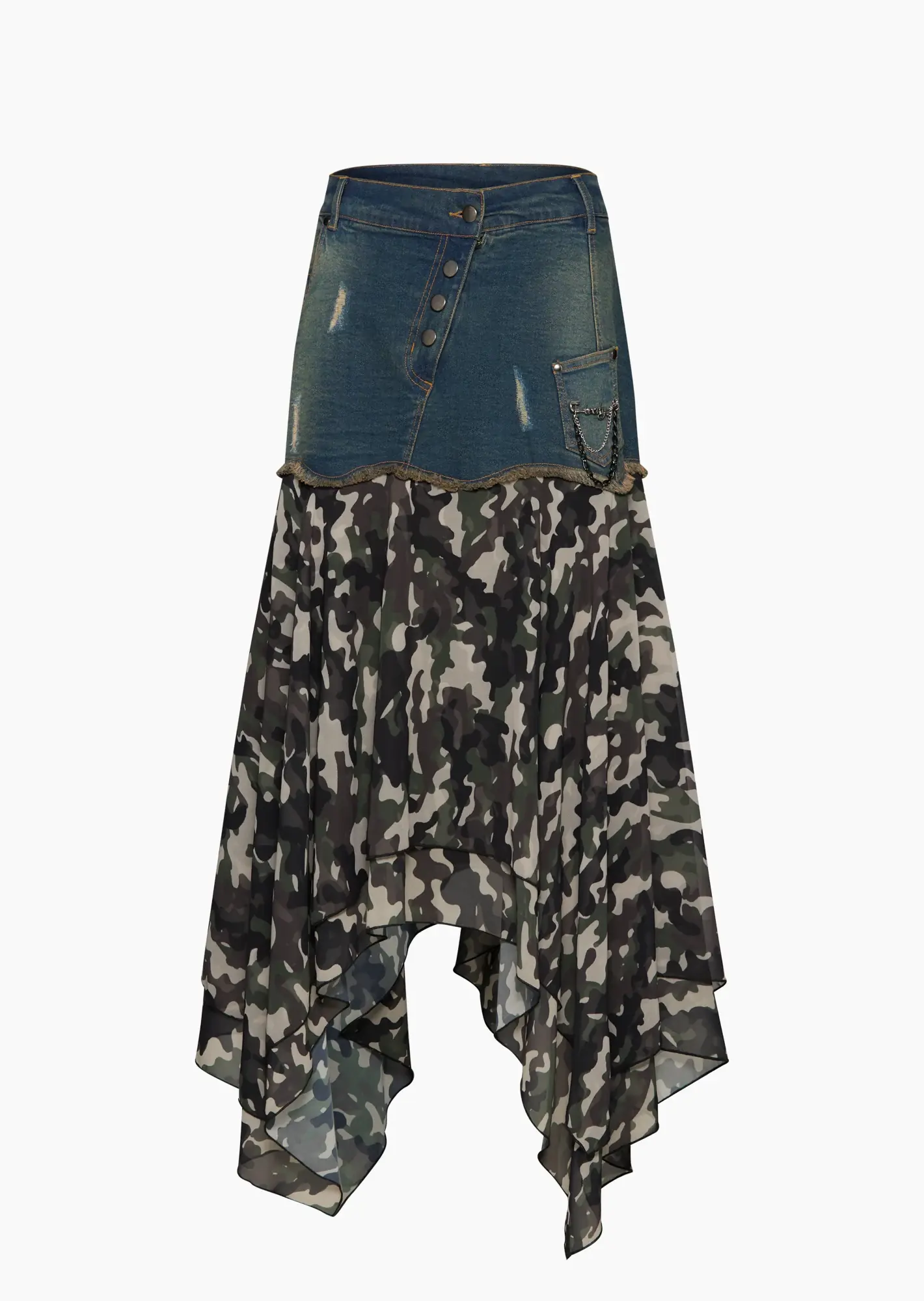 Rock im Denim- und Camouflagestyle, oliv