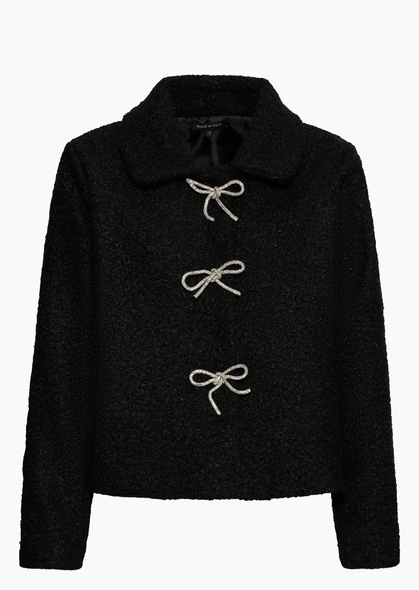 Bouclé-Jacke mit Schleifen, schwarz