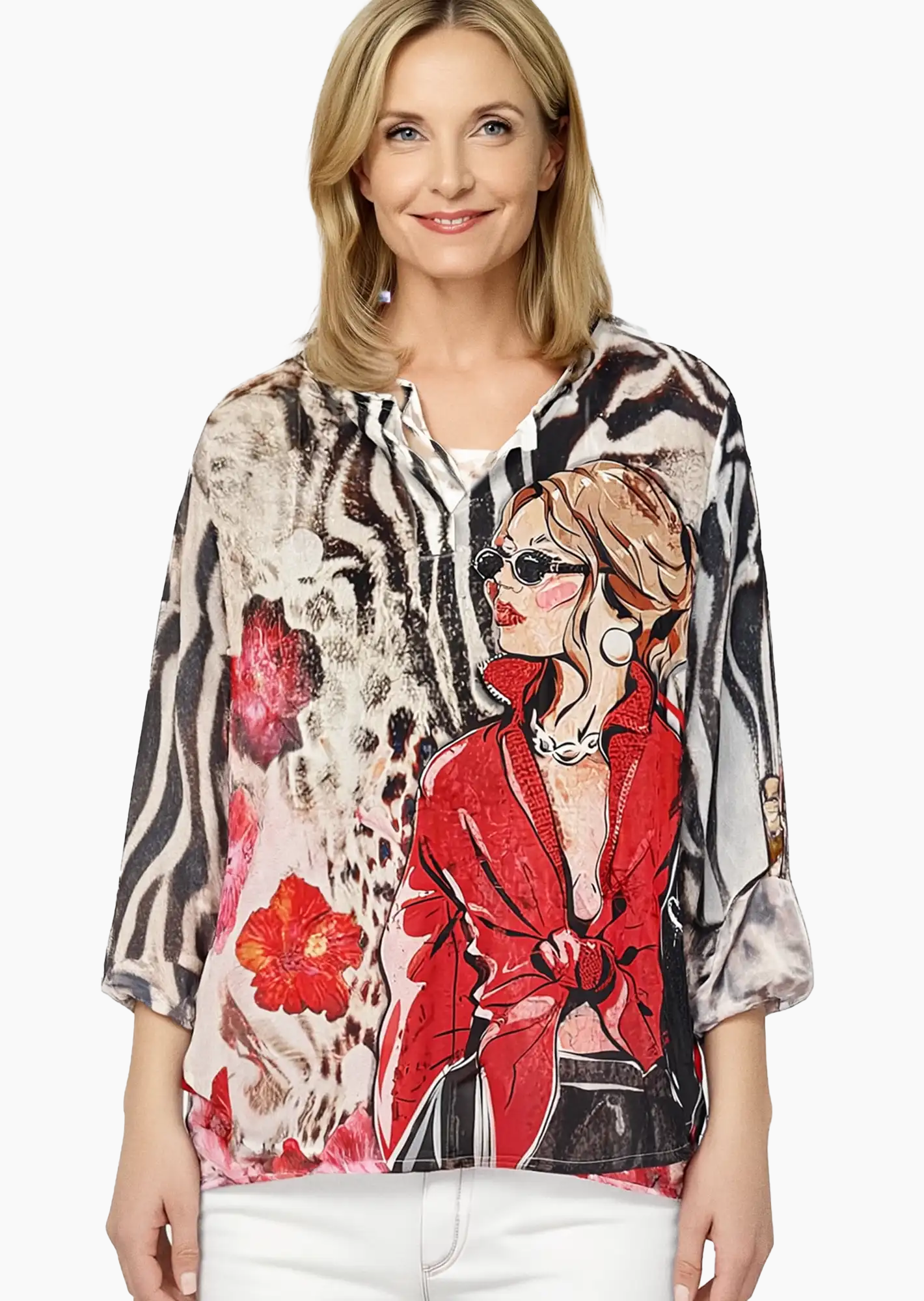 transparente Bluse 'Woman', crema-schwarz