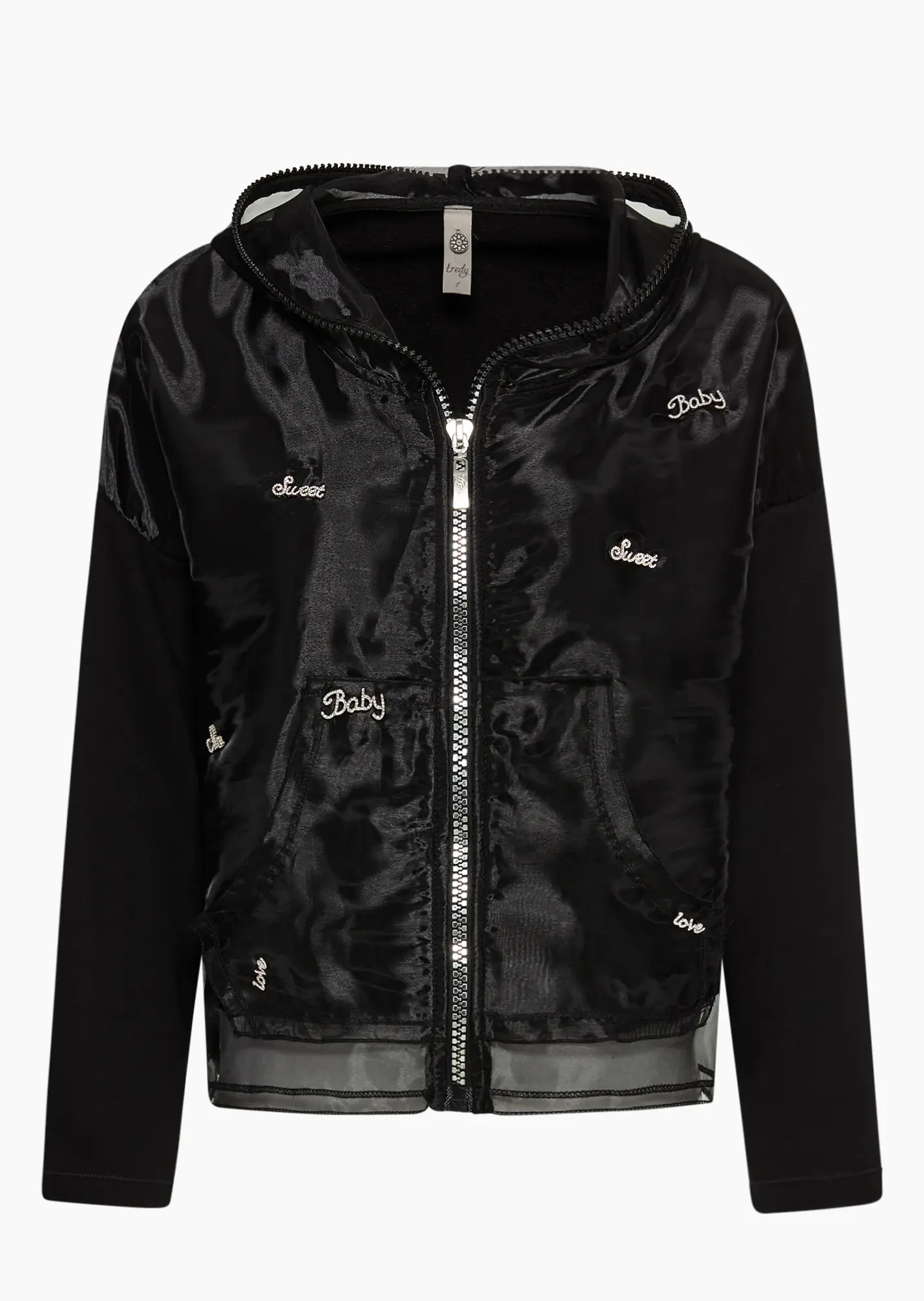 Sweatjacke mit Ziersteindetails, schwarz