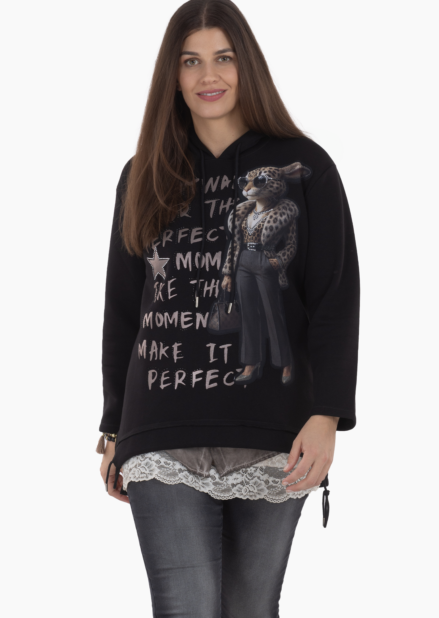 Sweatpullover mit Print, schwarz