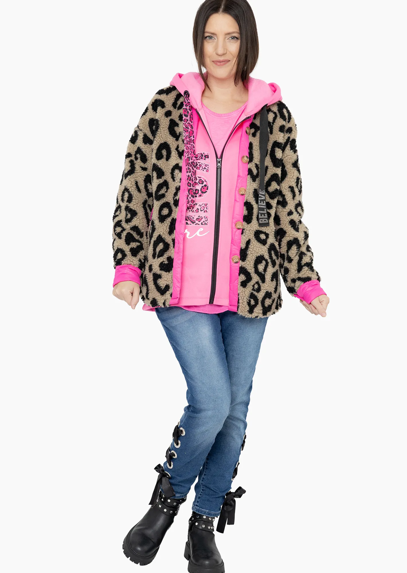 Jacke in Teddy-Fleece, taupe