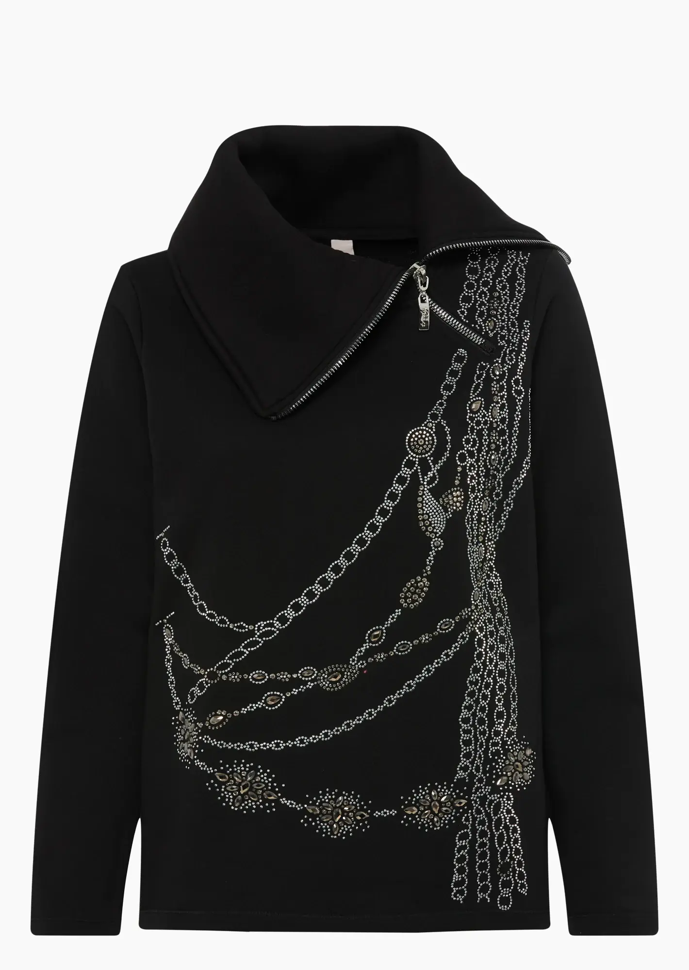 Sweatpullover mit Ziersteinen, schwarz