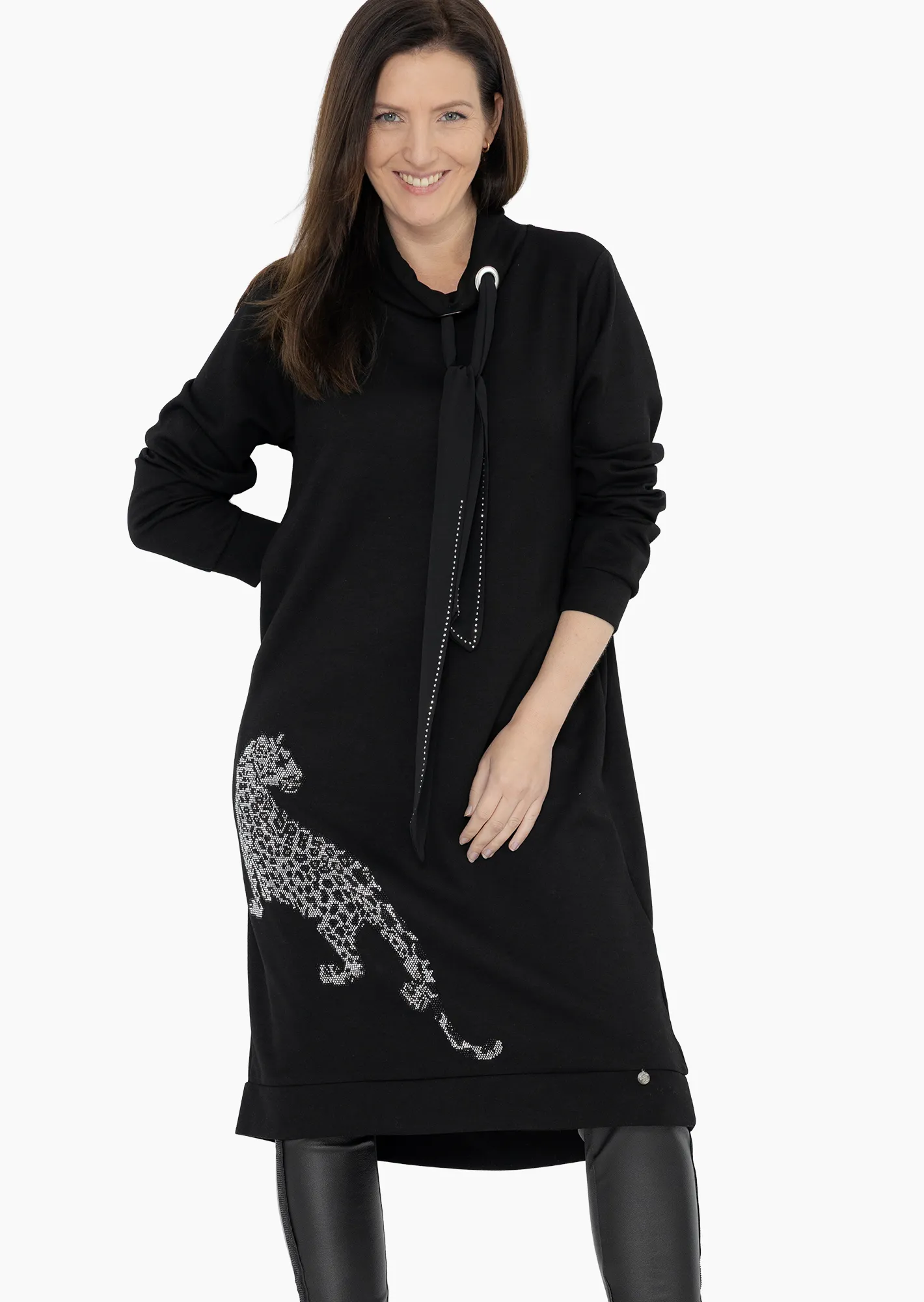 Kleid mit Glitzerleo, schwarz