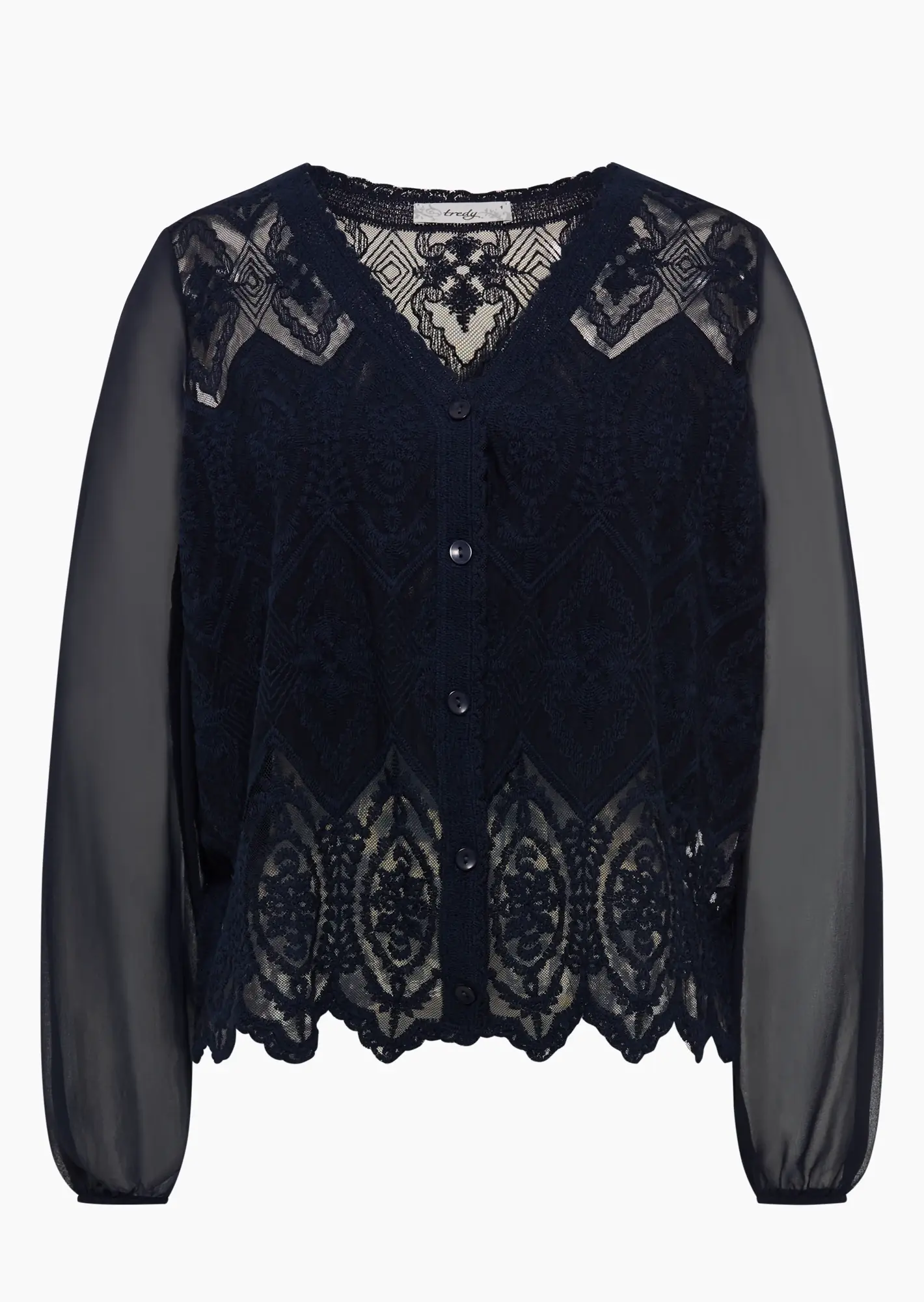 Bluse im Spitzendesign, navy