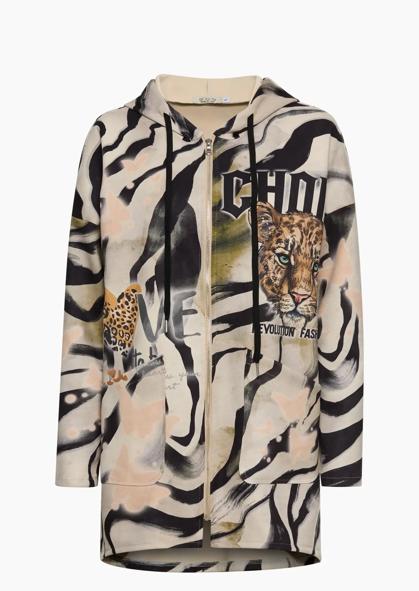 Mantel in Suede-Optik, crema-schwarz