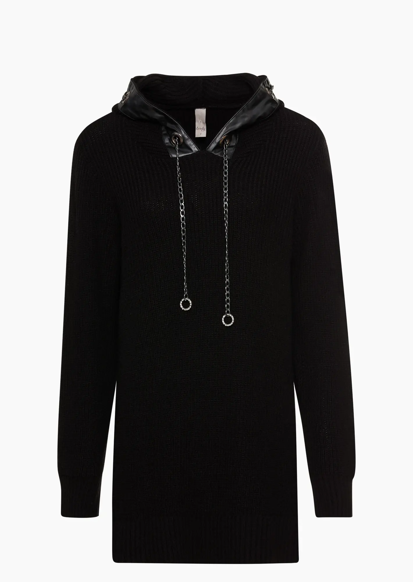 Strickpullover mit Kapuze, schwarz