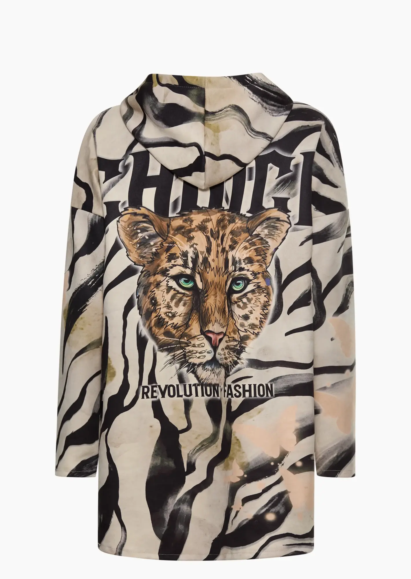 Mantel in Suede-Optik, crema-schwarz