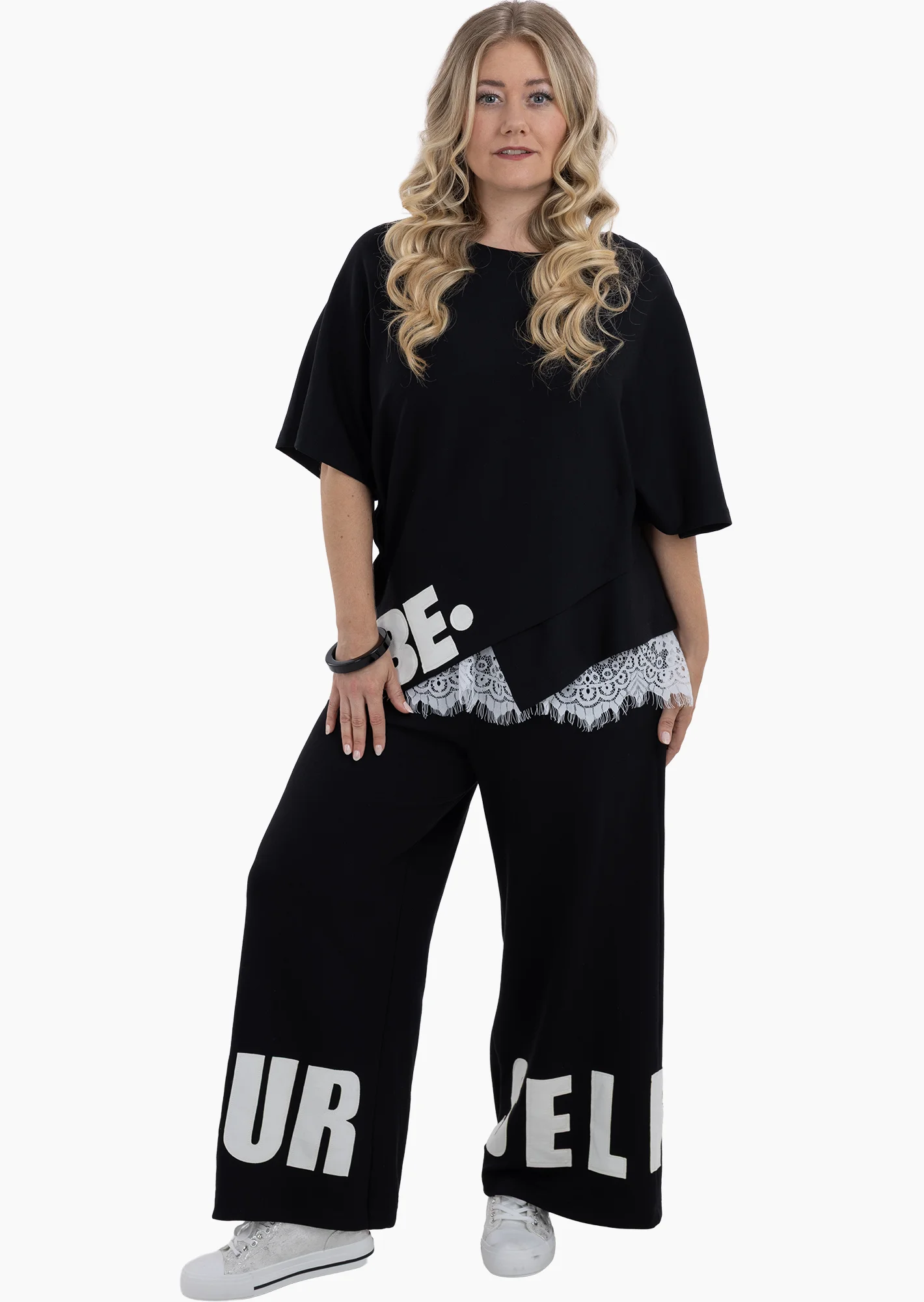 Bequeme Wide Leg Hose lang, schwarz