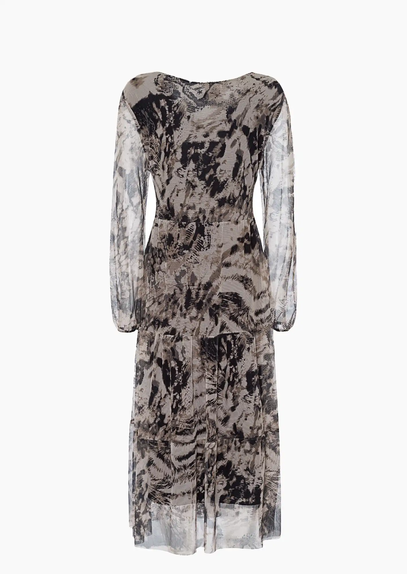 Maxi-Kleid mit Volants, crema-schwarz