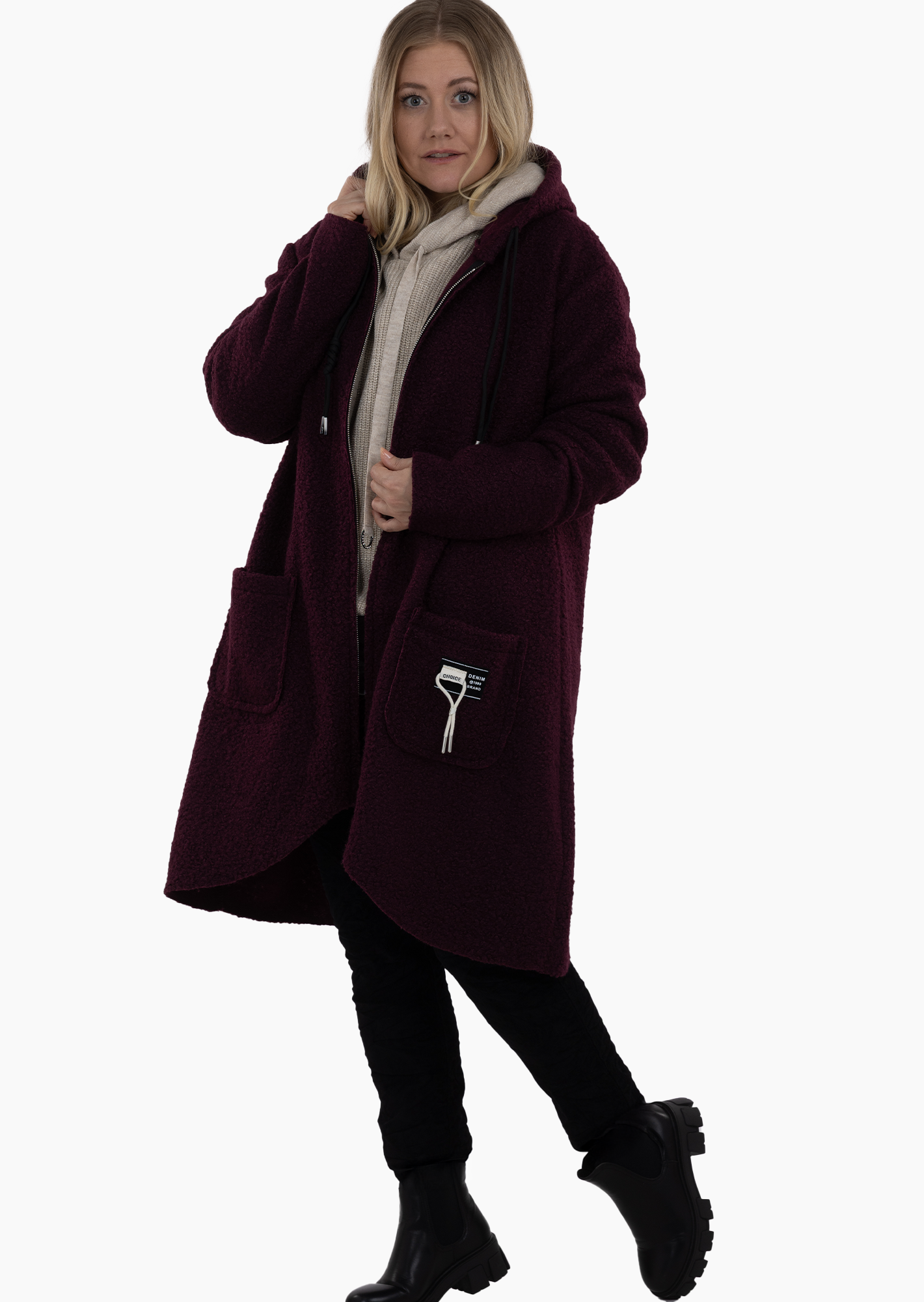 Mantel in kuscheliger Woll-Optik, burgund
