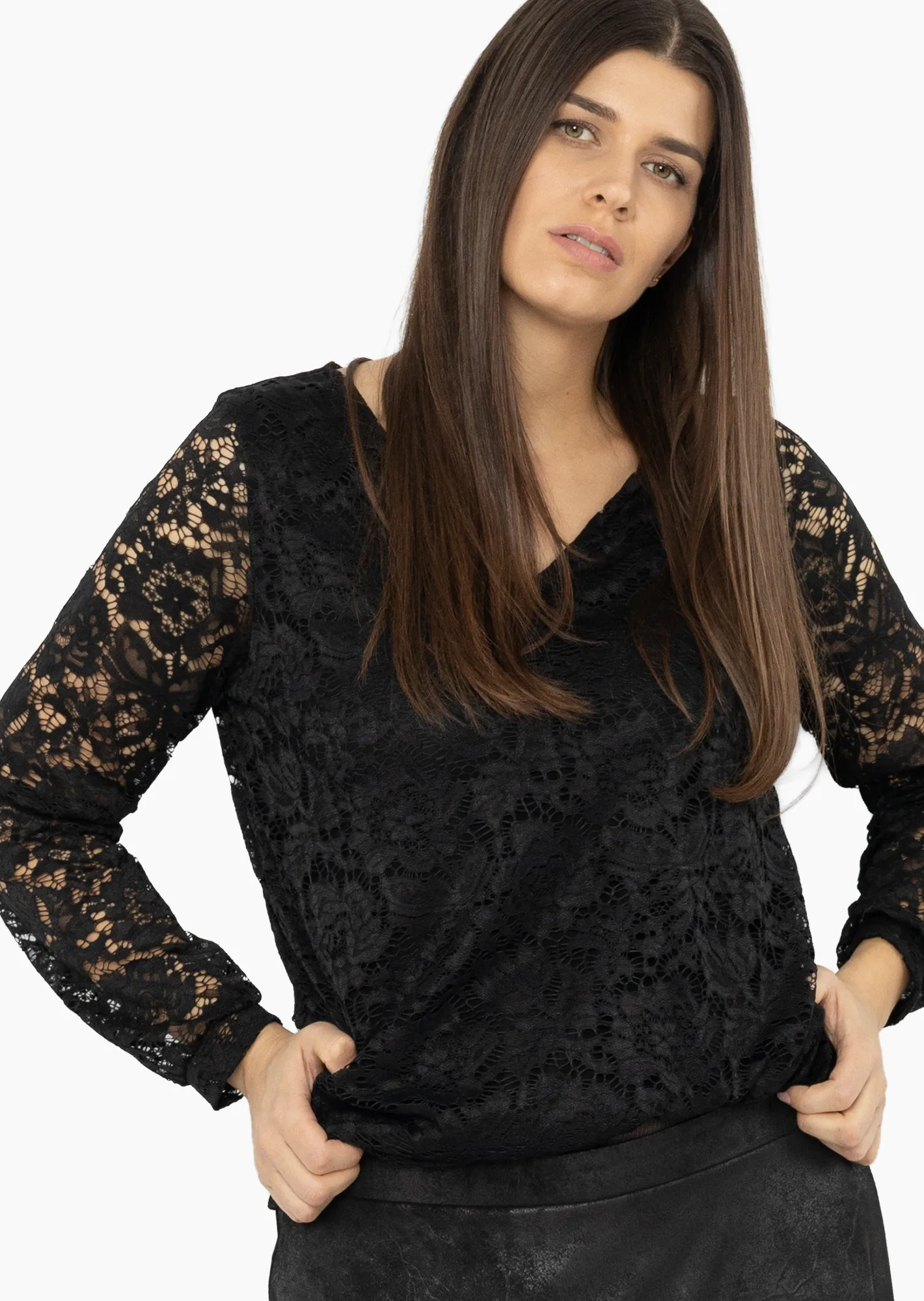 Blusenshirt Alloverspitze, schwarz