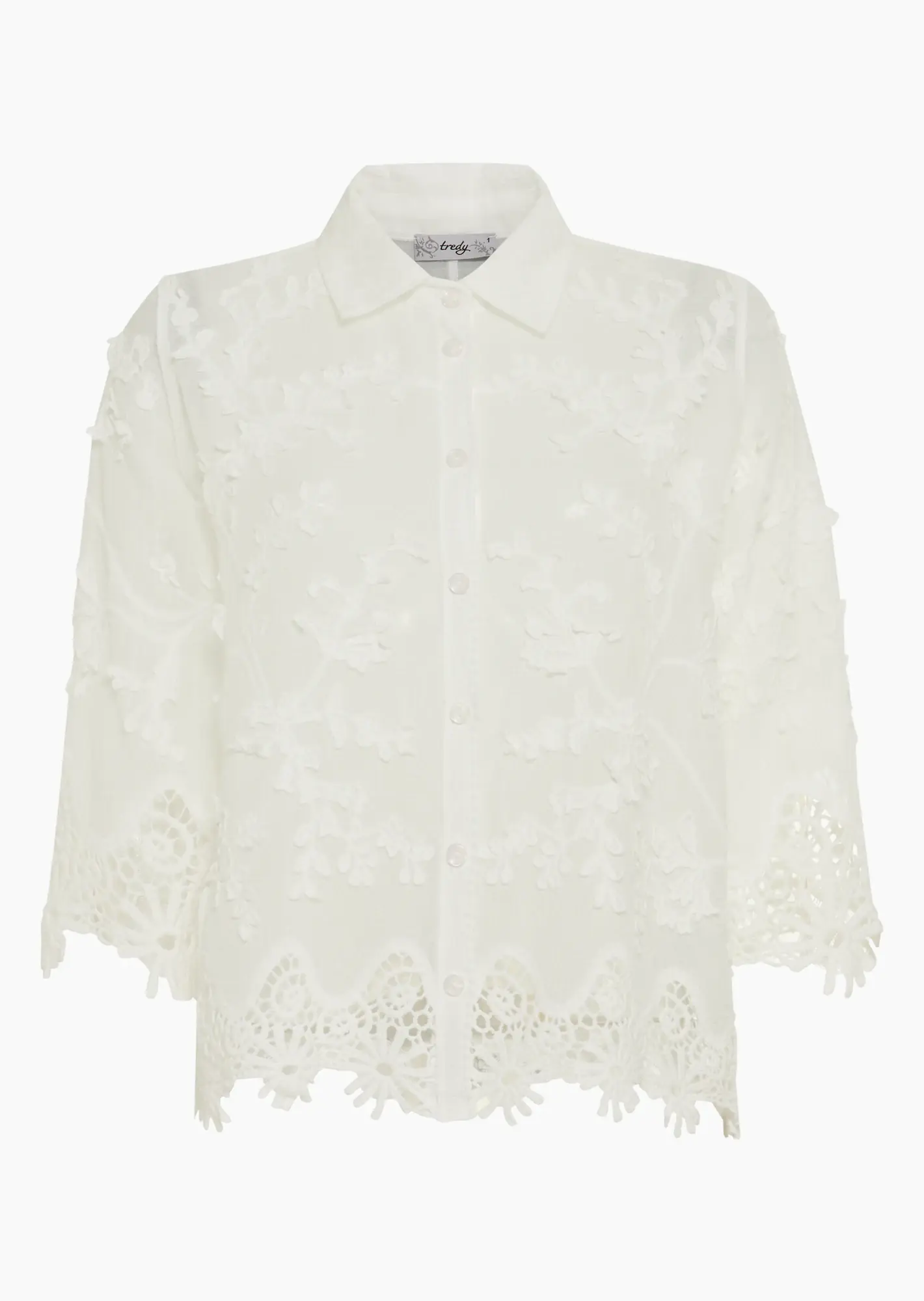 gecrashte Bluse mit Stickerei, weiß