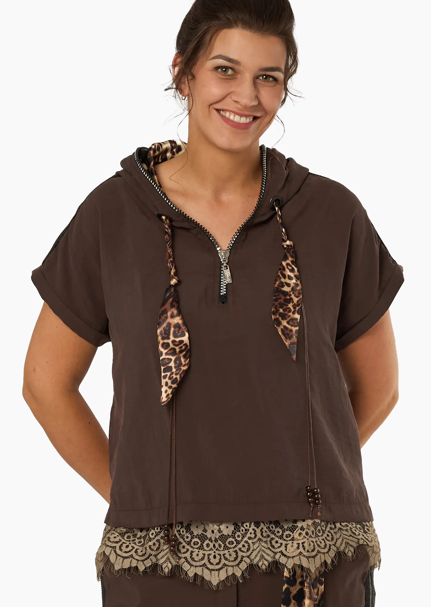 Leichte Modalbluse mit Animal-Details, taupe