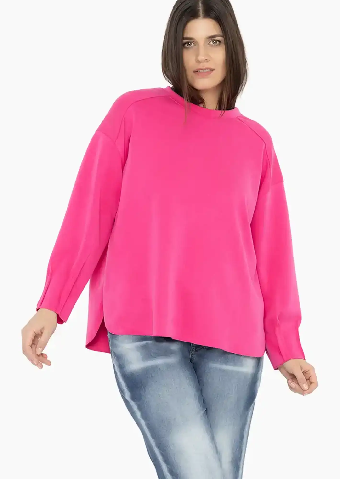 Sweatpullover mit Ziernähten, pink