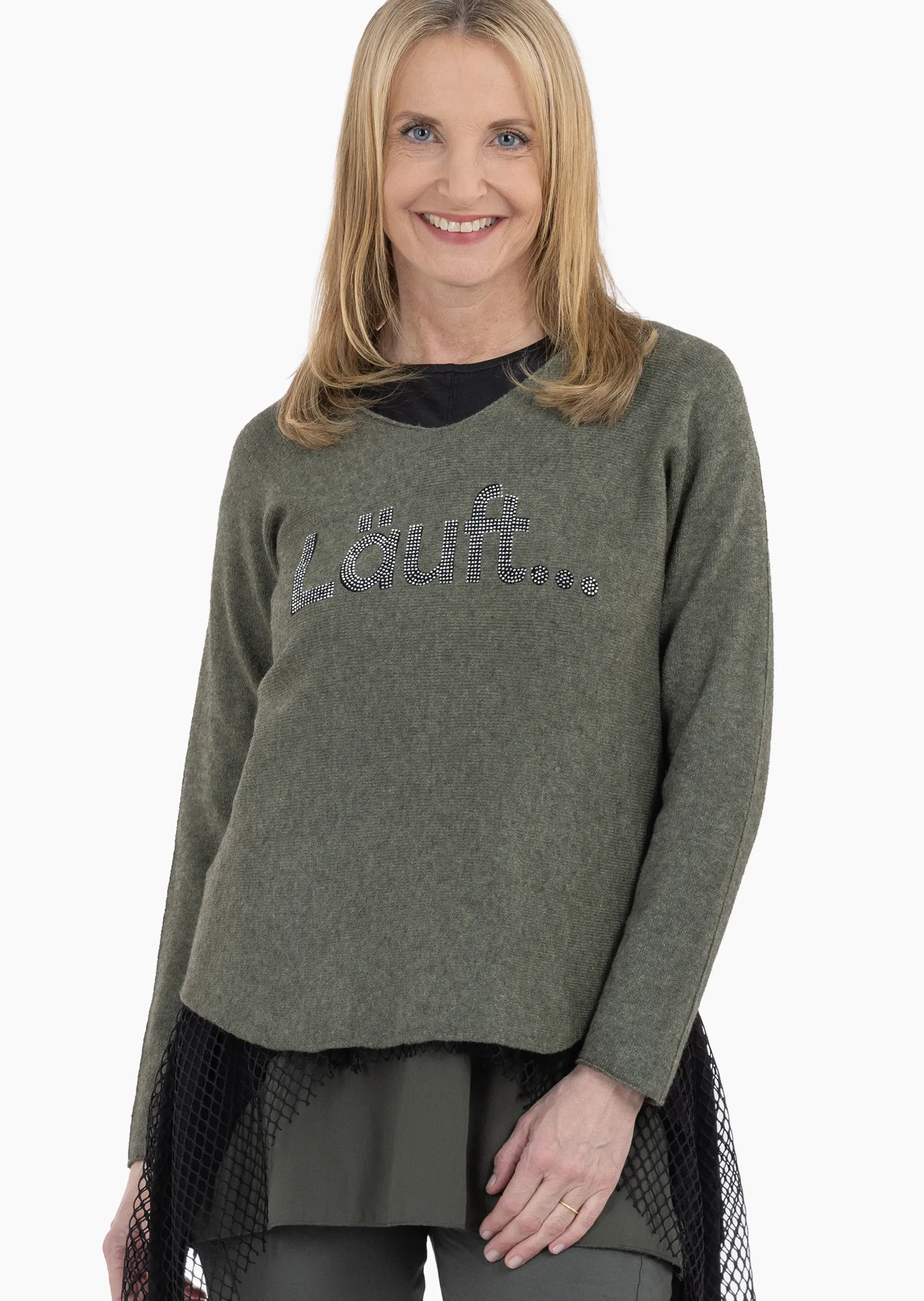 Strickpullover 'Läuft', oliv