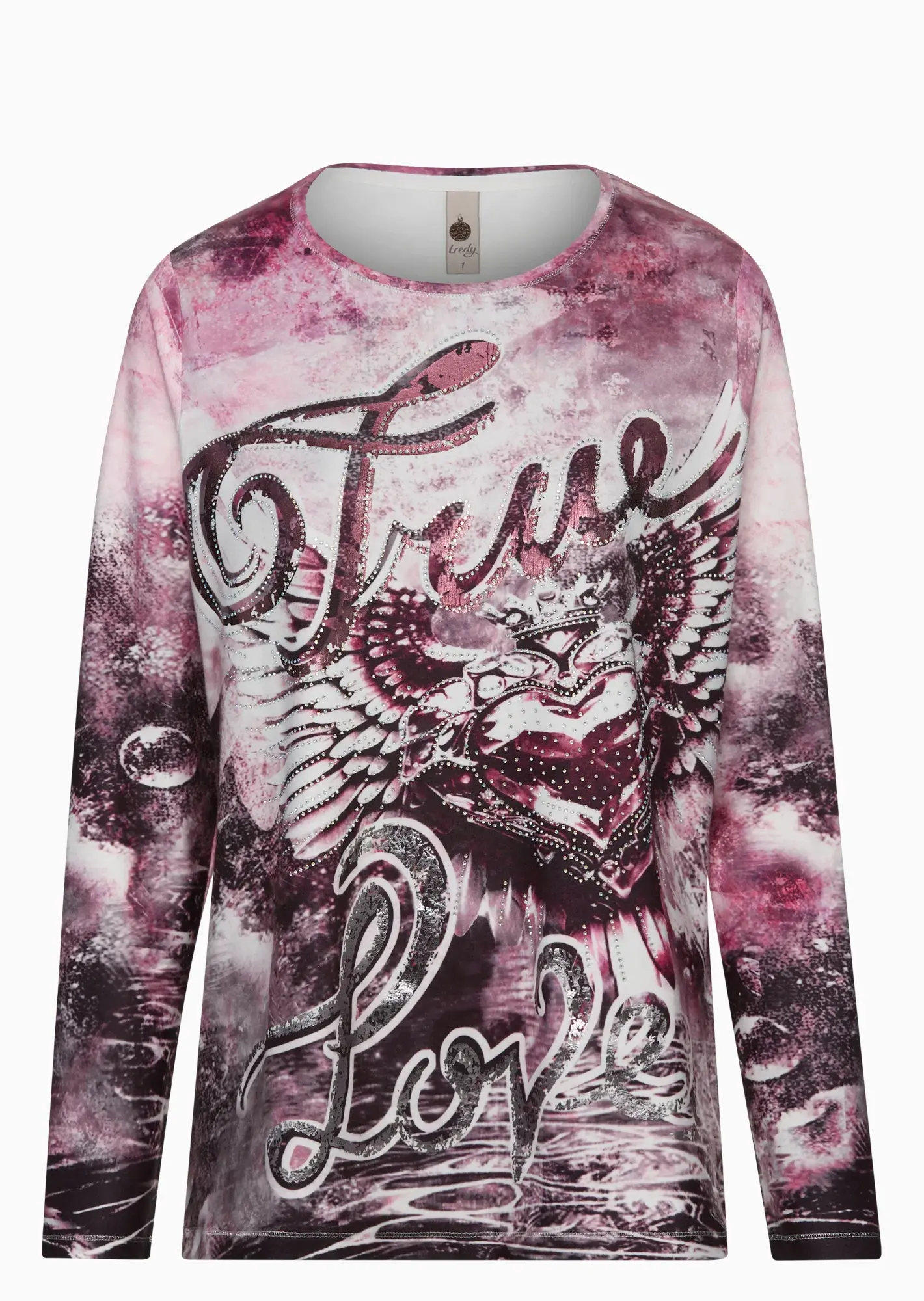 Langarmshirt 'True Love', burgund 