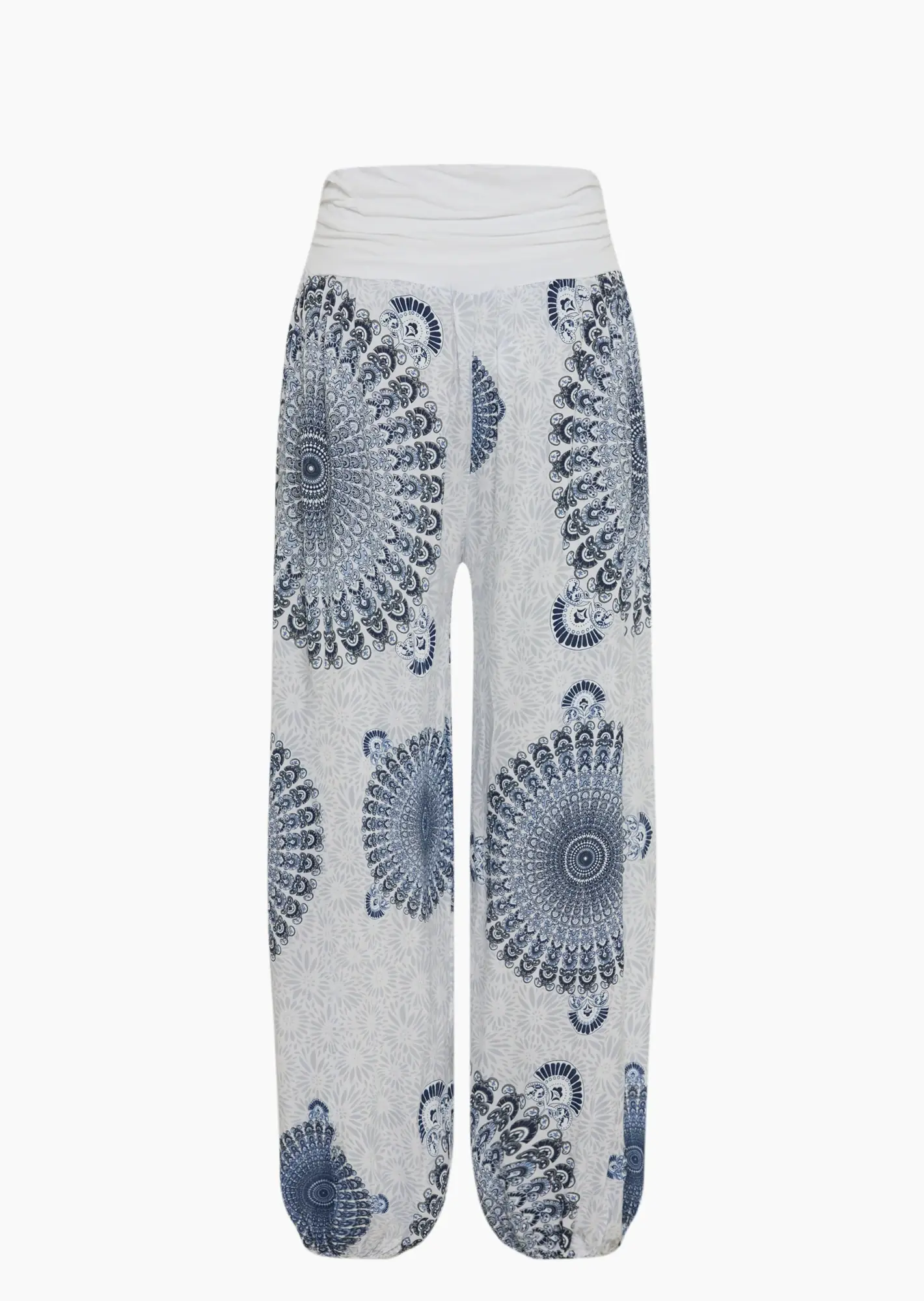 Leichte Haremshose mit Mandala-Print, weiß