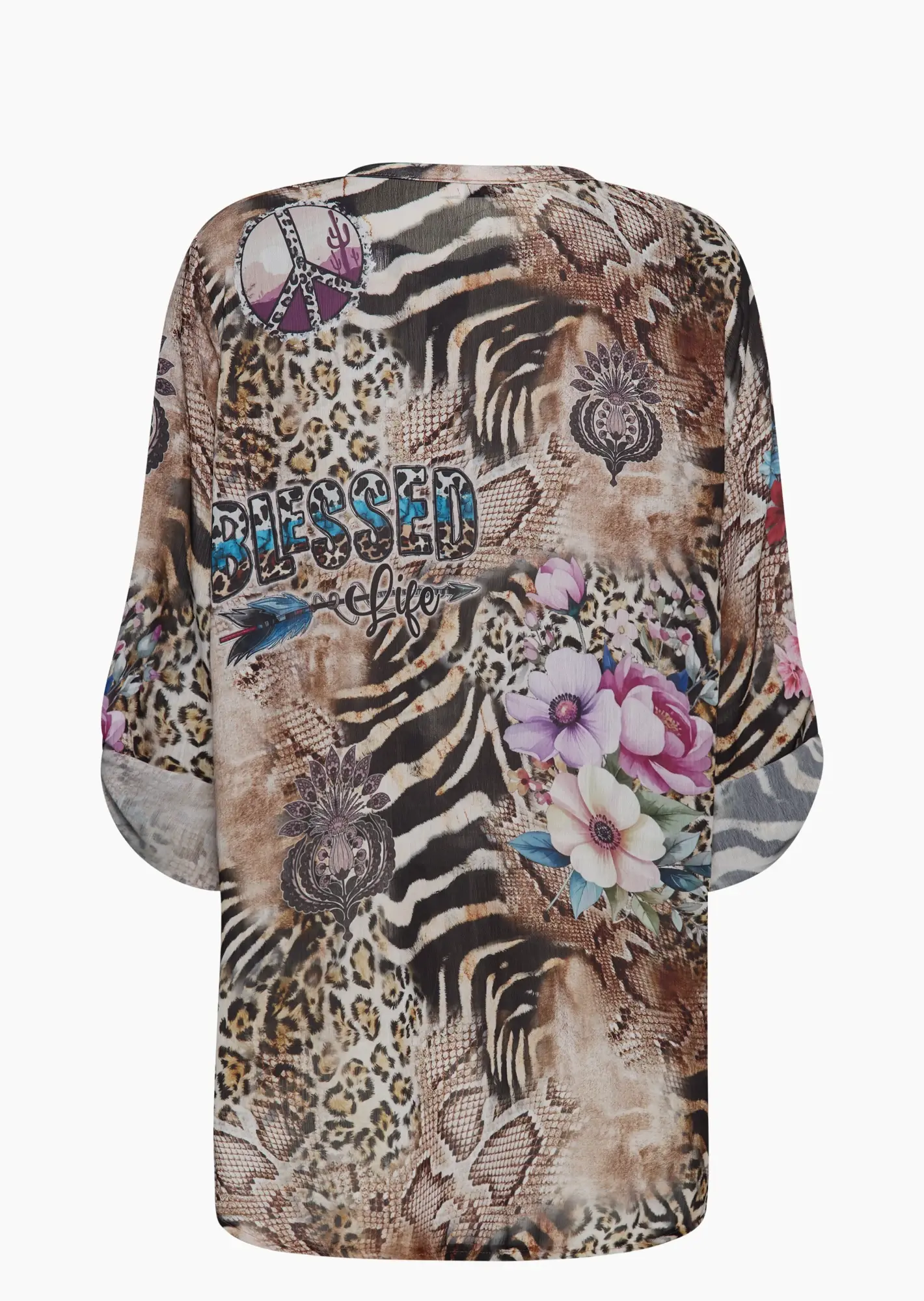 Bluse 'Blessed' transparent, crema-schwarz