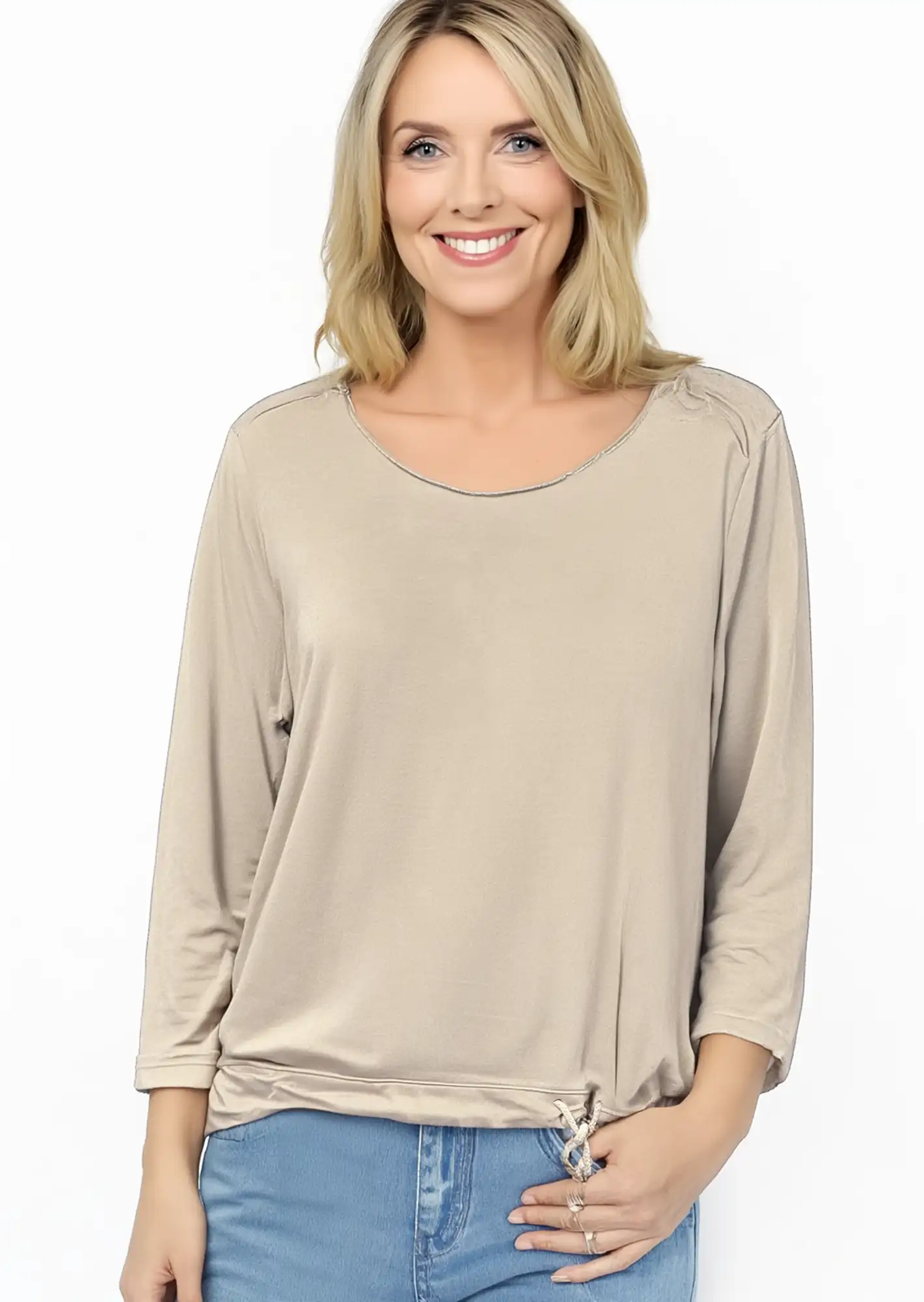 Langarmshirt feingestrickt & Glitzer, crema