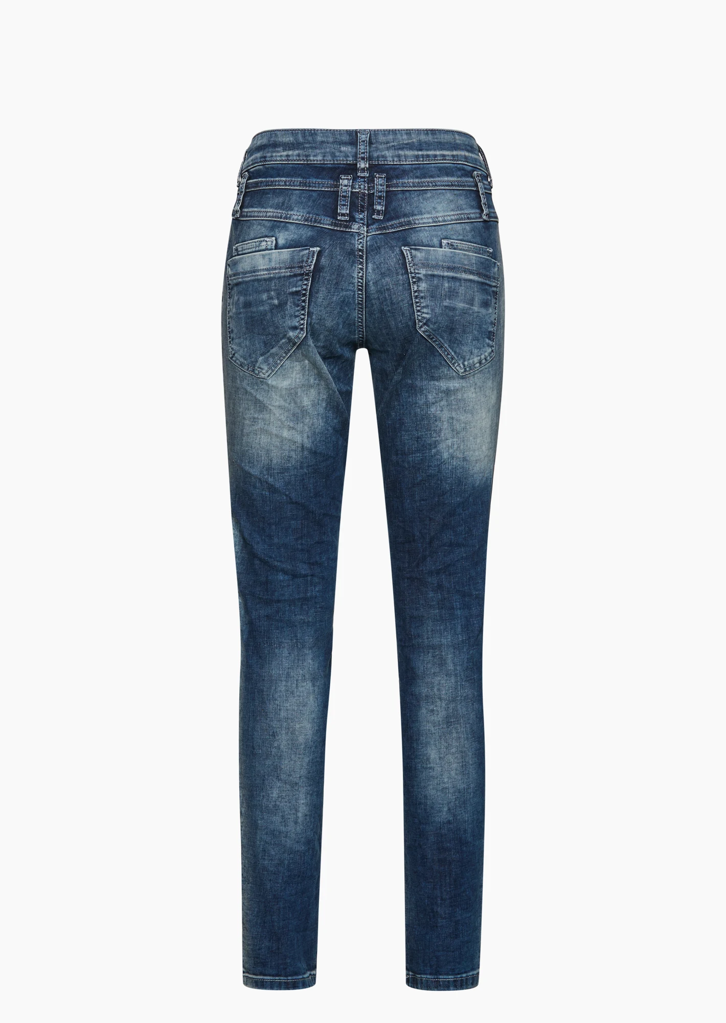 Doppelbundjeans mit Ziersteinen kurz, blue denim