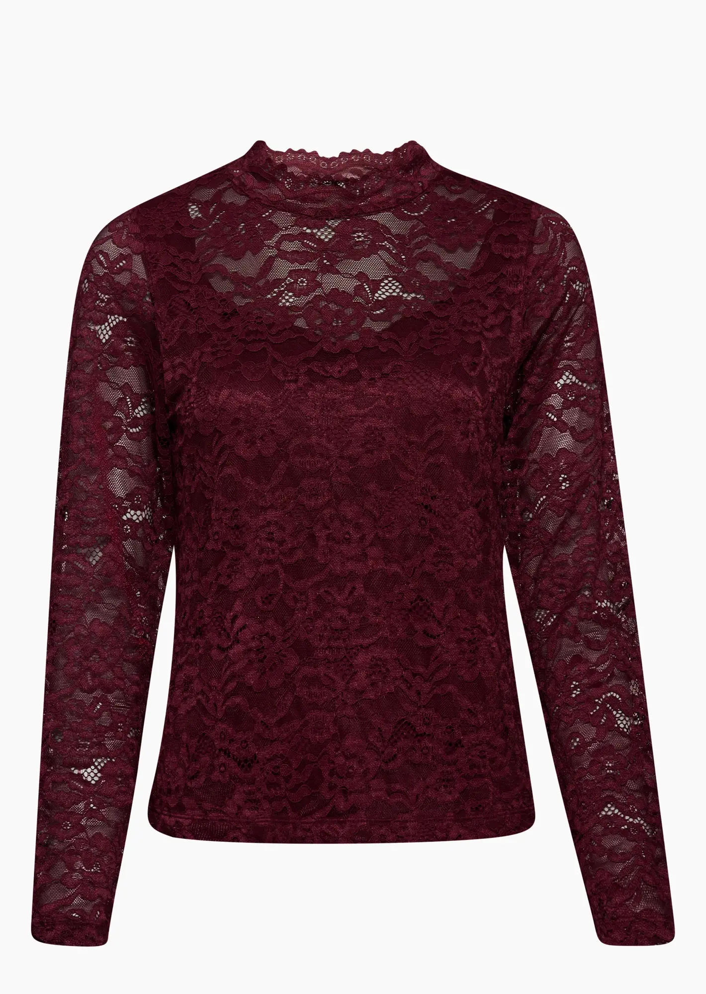 Langarmshirt mit Spitze, burgund