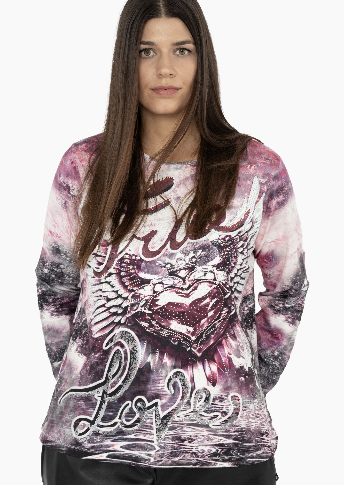 Langarmshirt 'True Love', burgund 