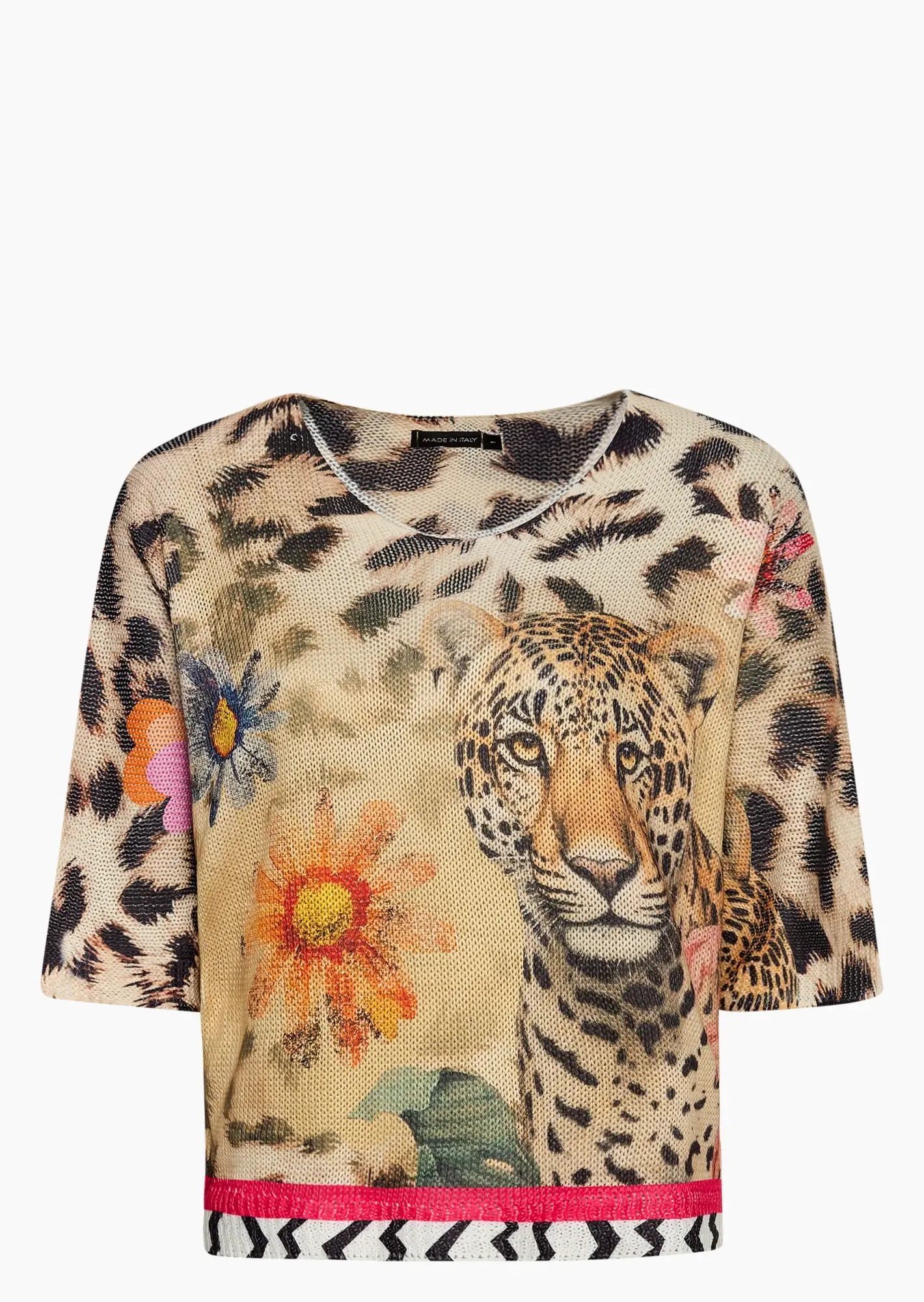 Strickpullover 'Leoprint', crema-schwarz