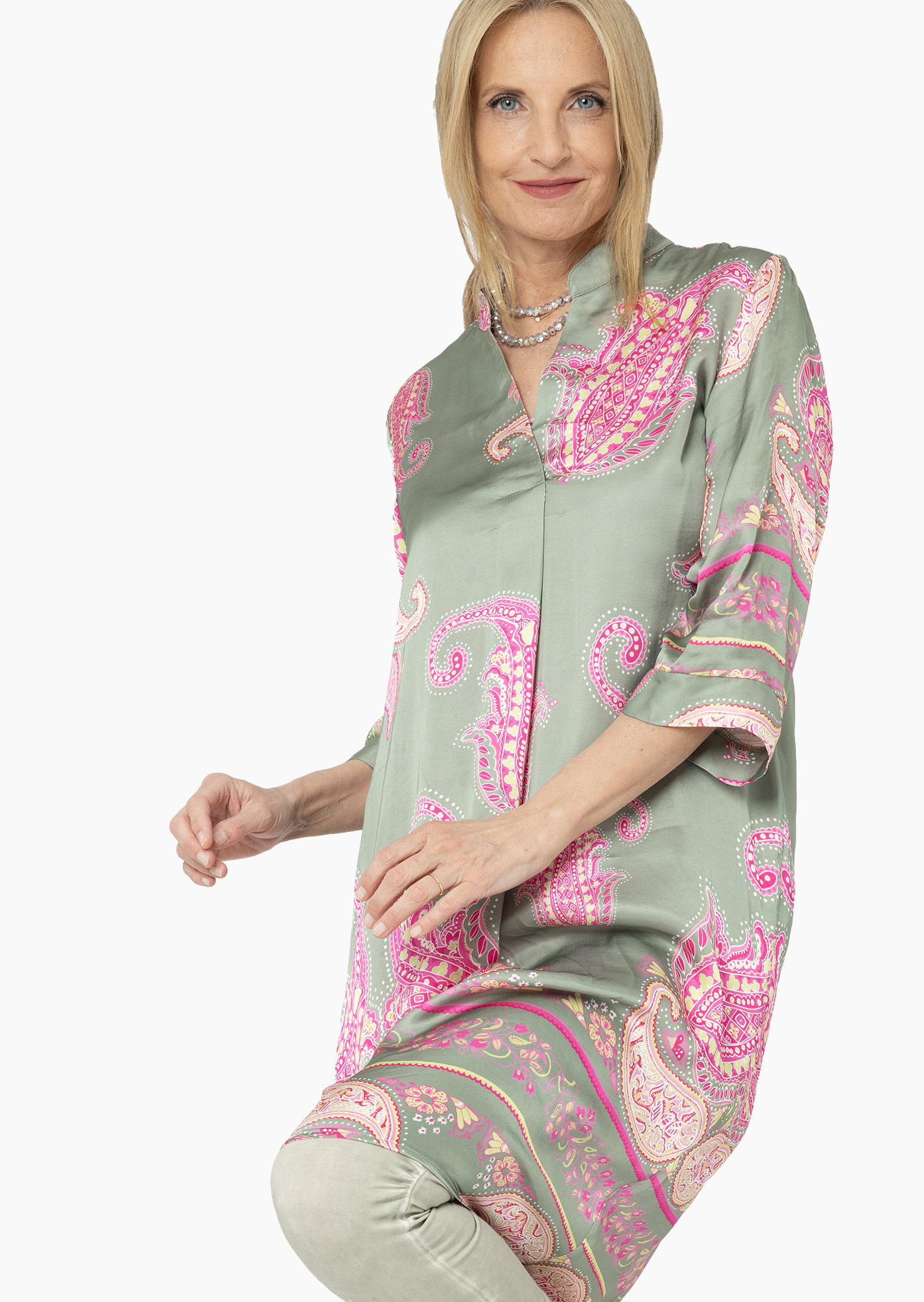 Kleid gemustert, salbei