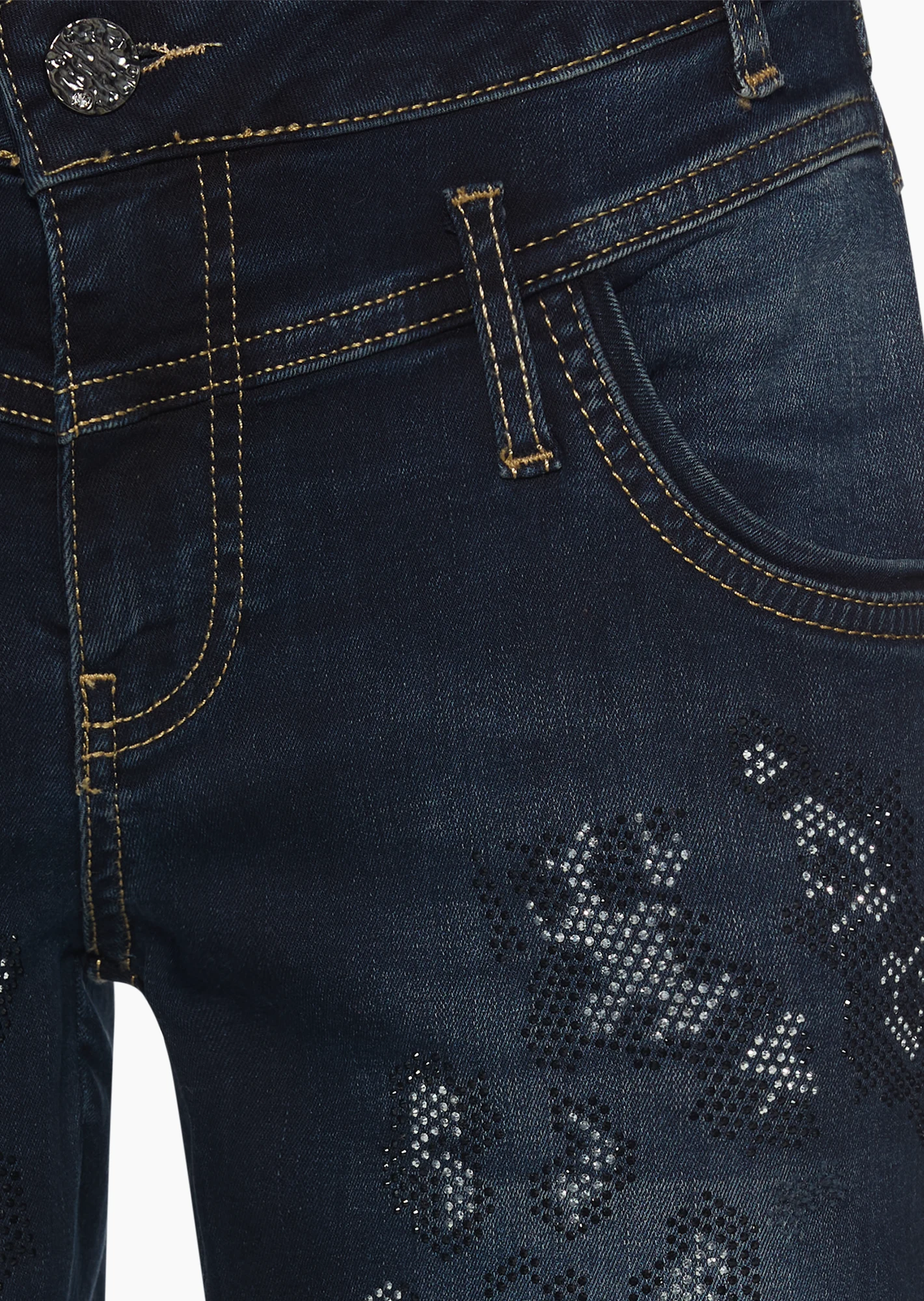 Jeans mit Glitzersteinen, blue black denim