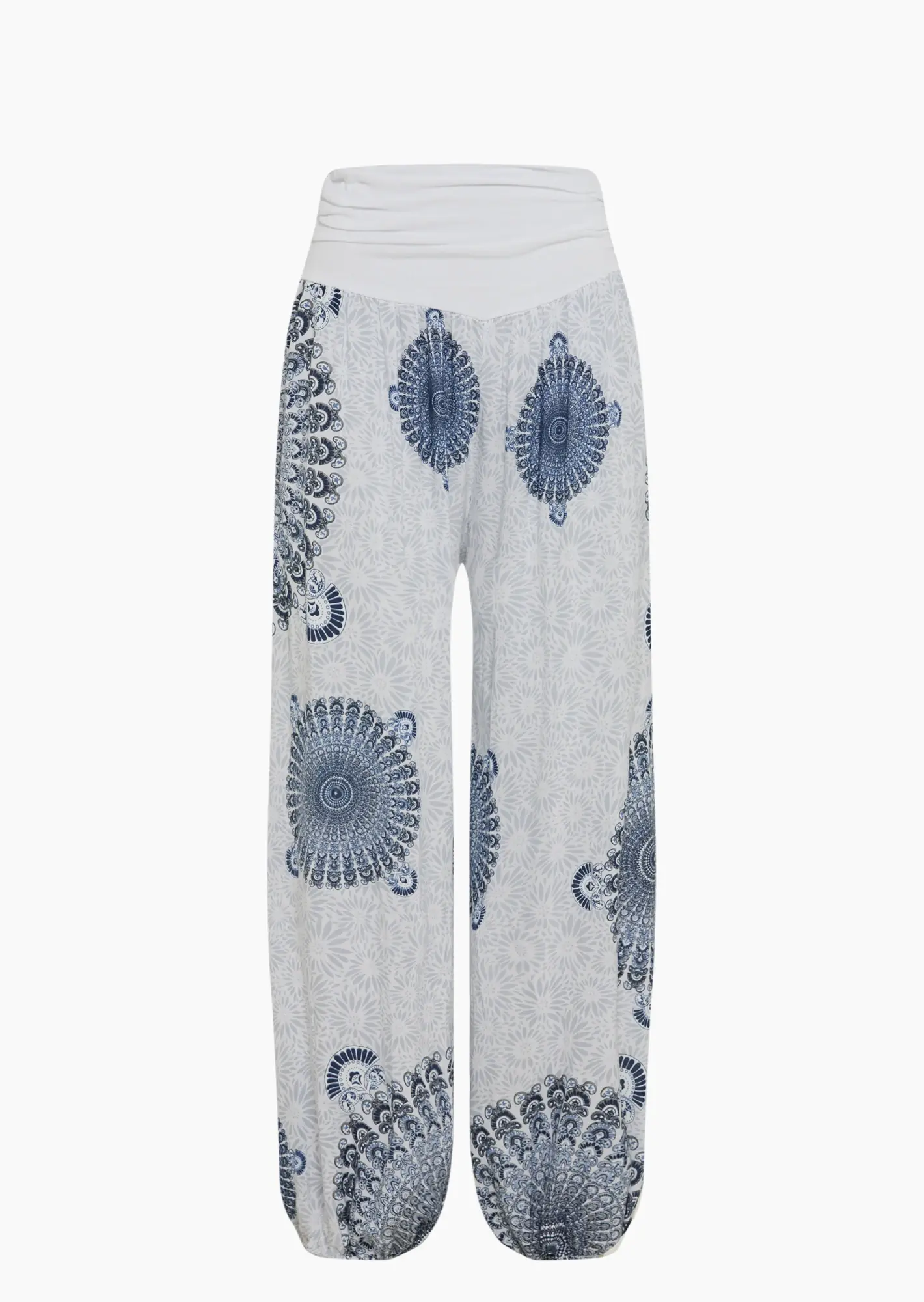 Leichte Haremshose mit Mandala-Print, weiß