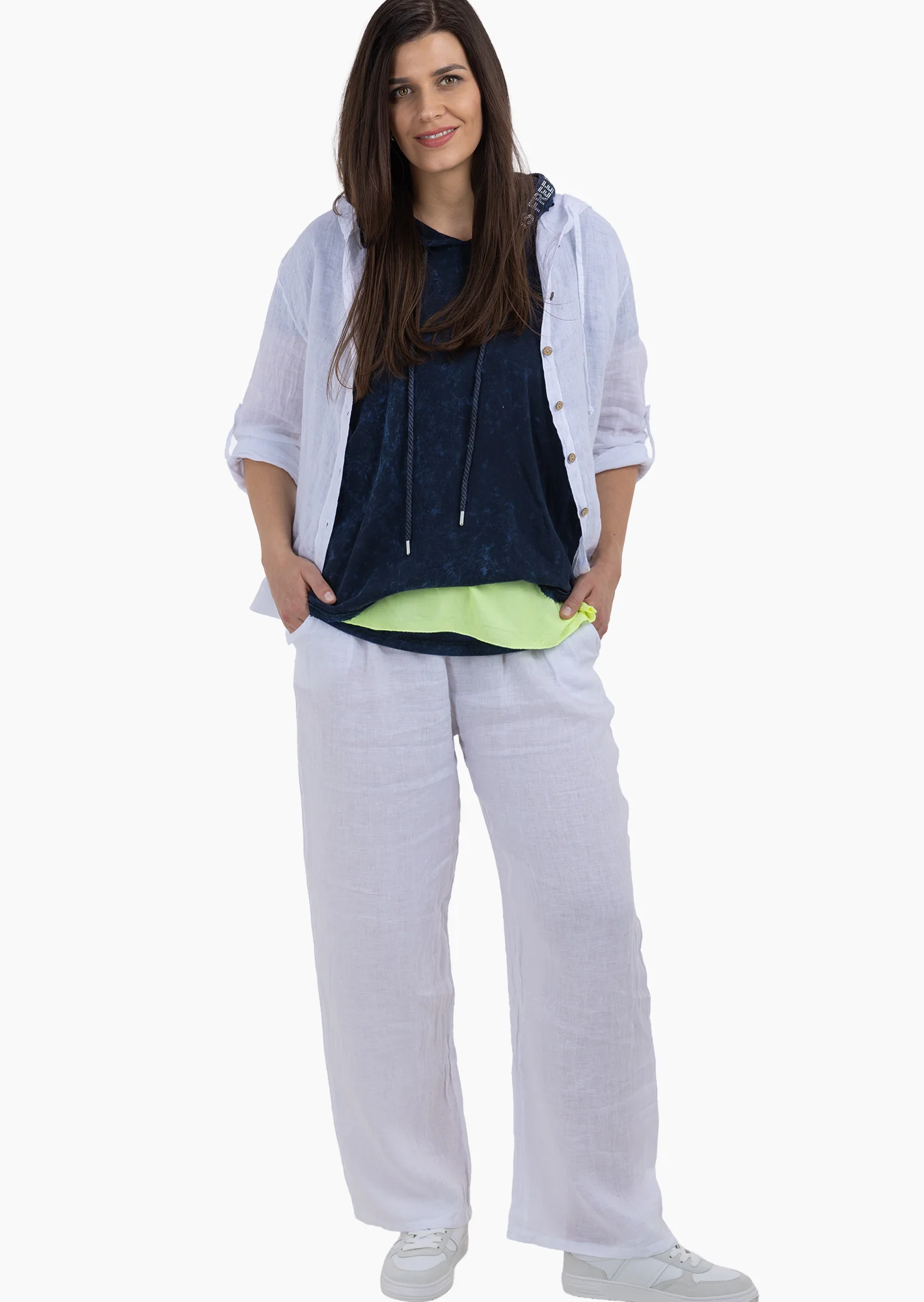 Wide Leg Leinenhose, weiß