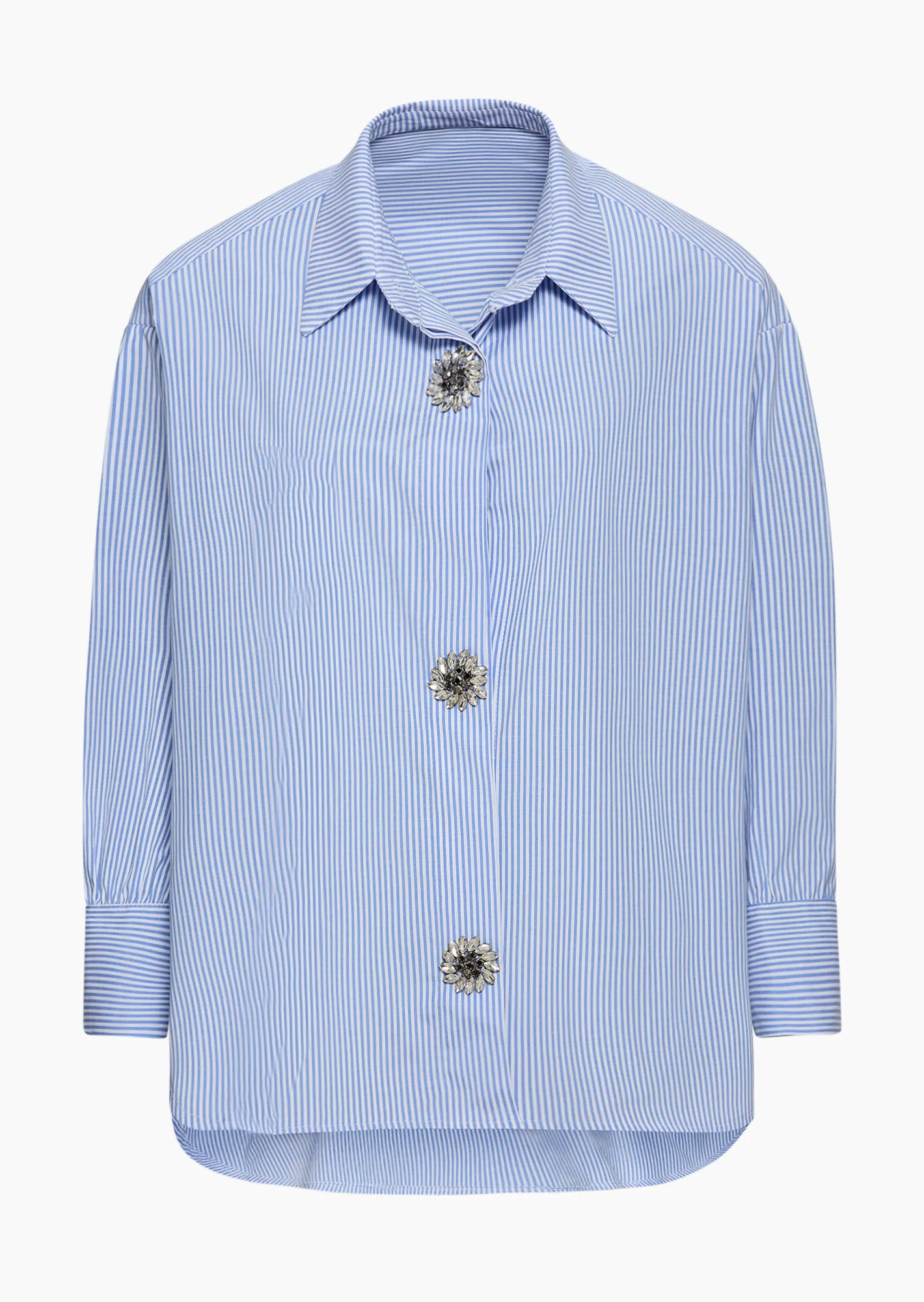 gestreifte Bluse mit dekorativen Knöpfen, blau-weiß