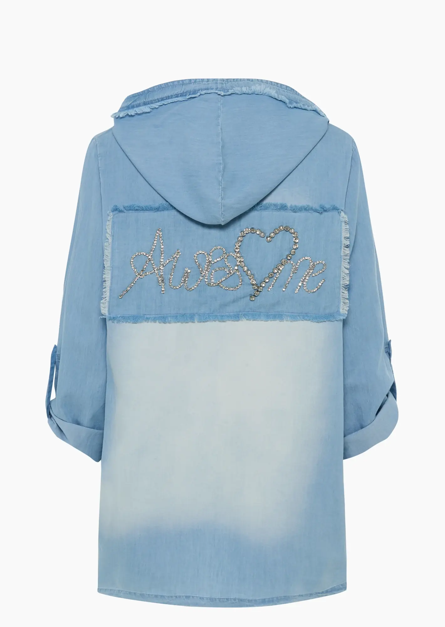 Blusenhemd mit Ziersteinen, bleached denim