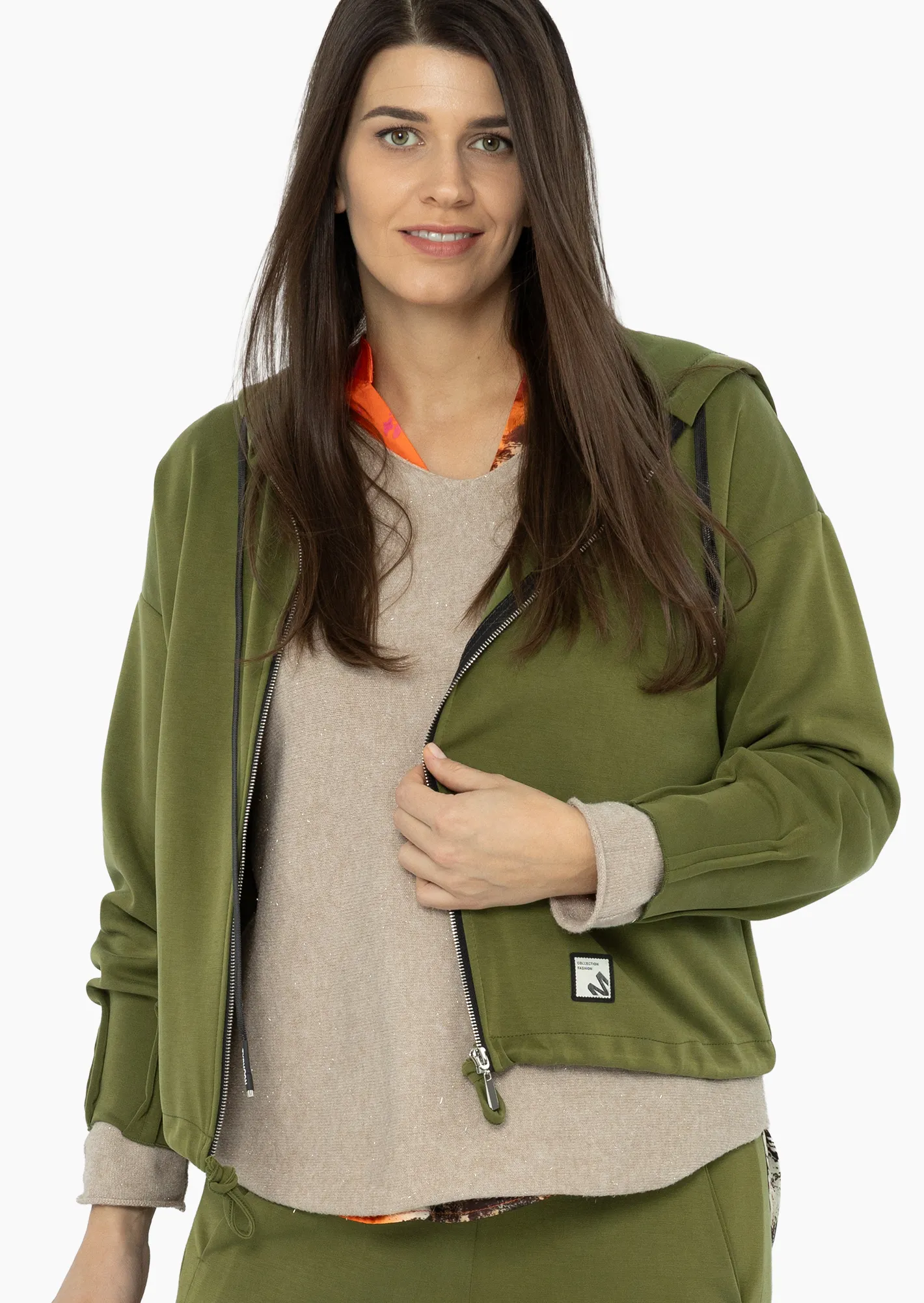 Sweatjacke mit Ziernähten, pistazie