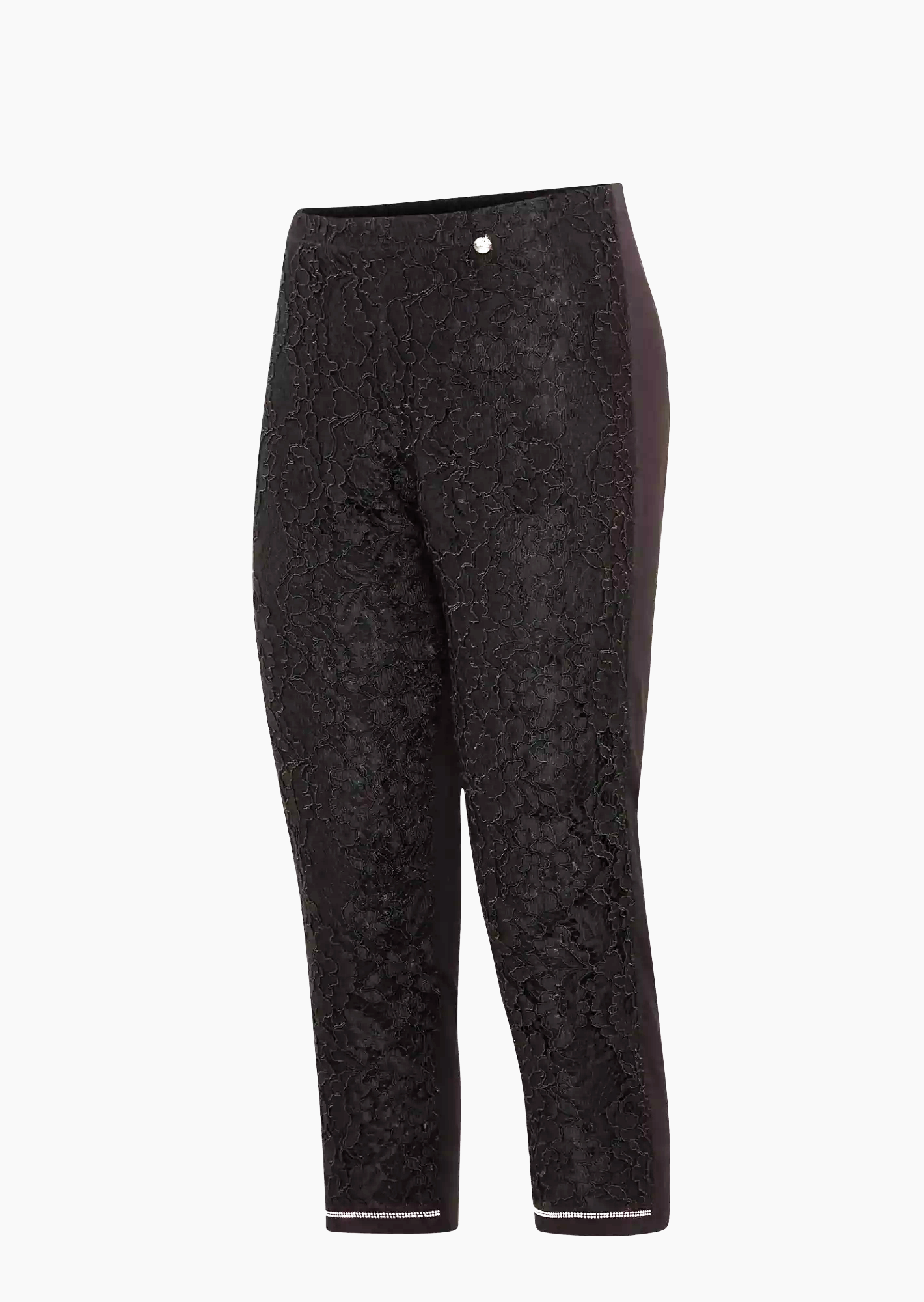 Capri-Leggings mit floralem Spitzen-Einsatz, schwarz