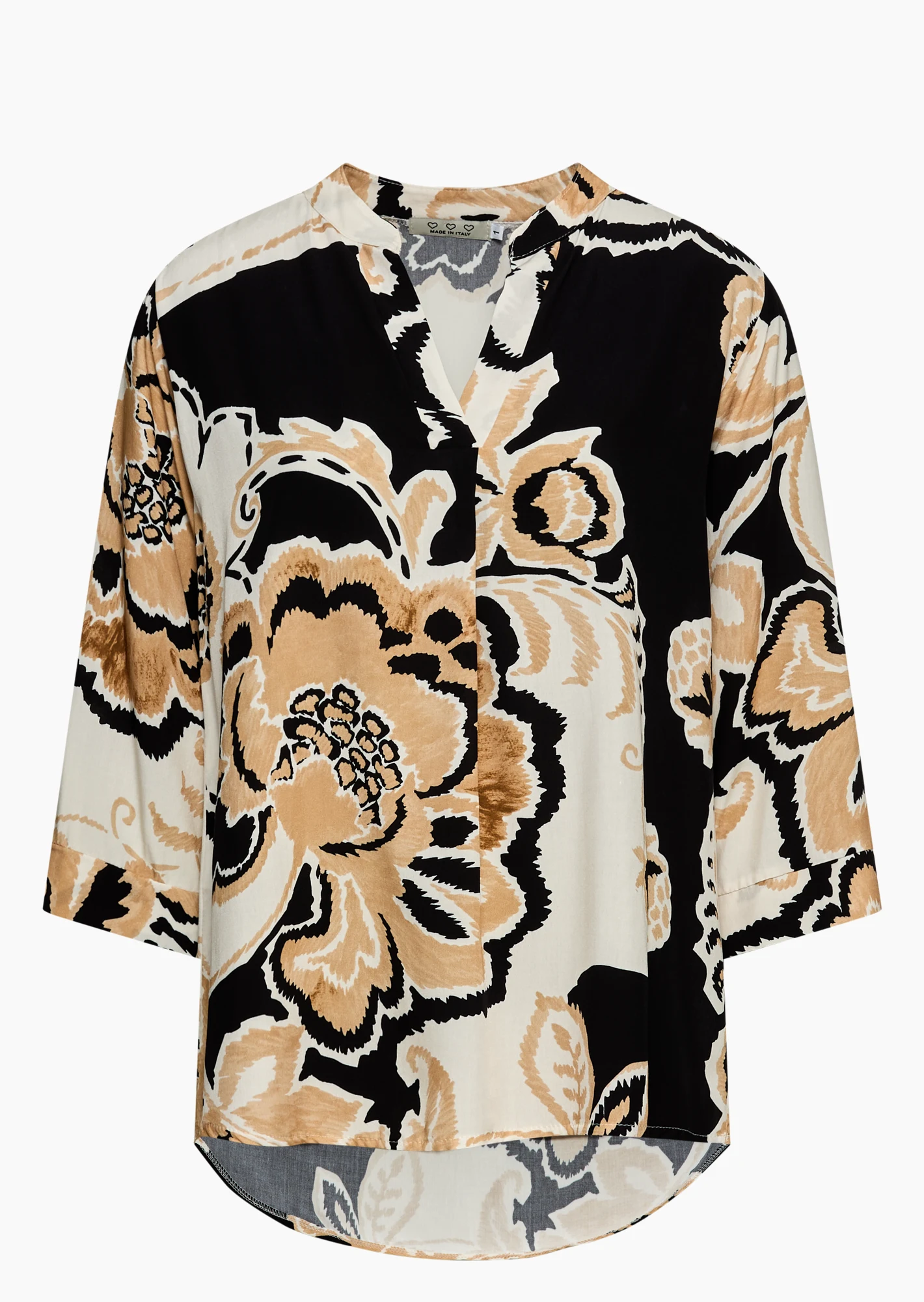 Bluse 'Flower', crema-schwarz