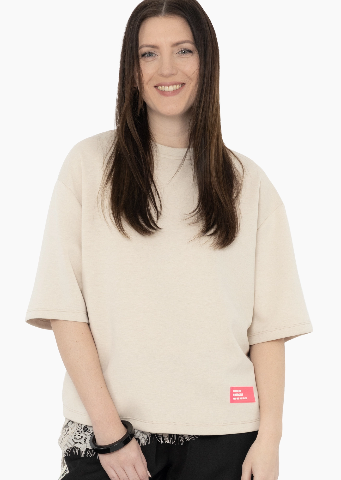 Sweatpullover mit Halbarm, crema