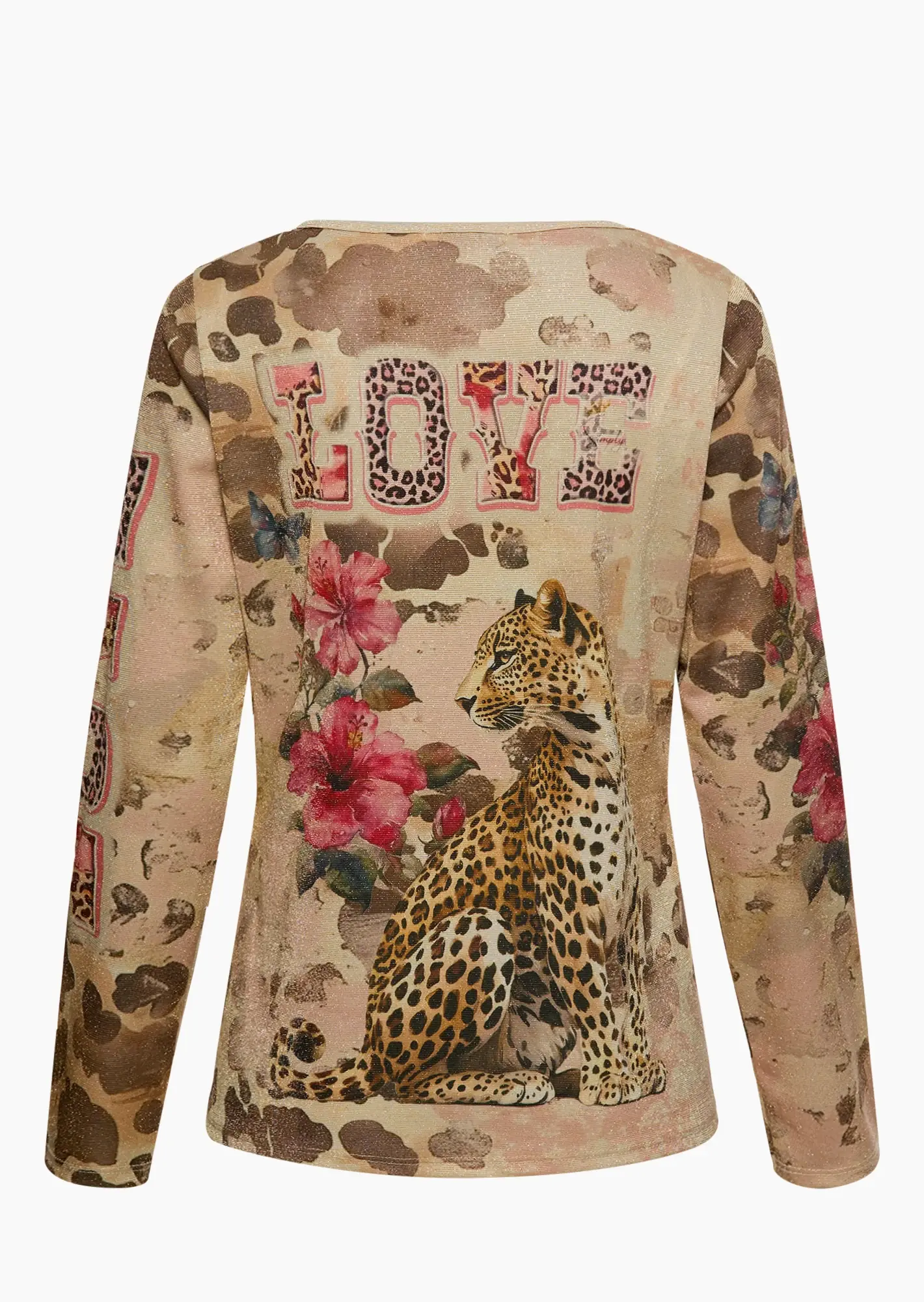 Langarmshirt mit Leo & Glitzer, crema