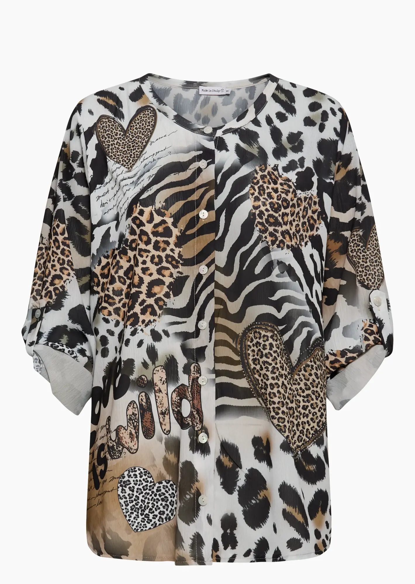 transparente Bluse im Animalprint, schwarz-weiss