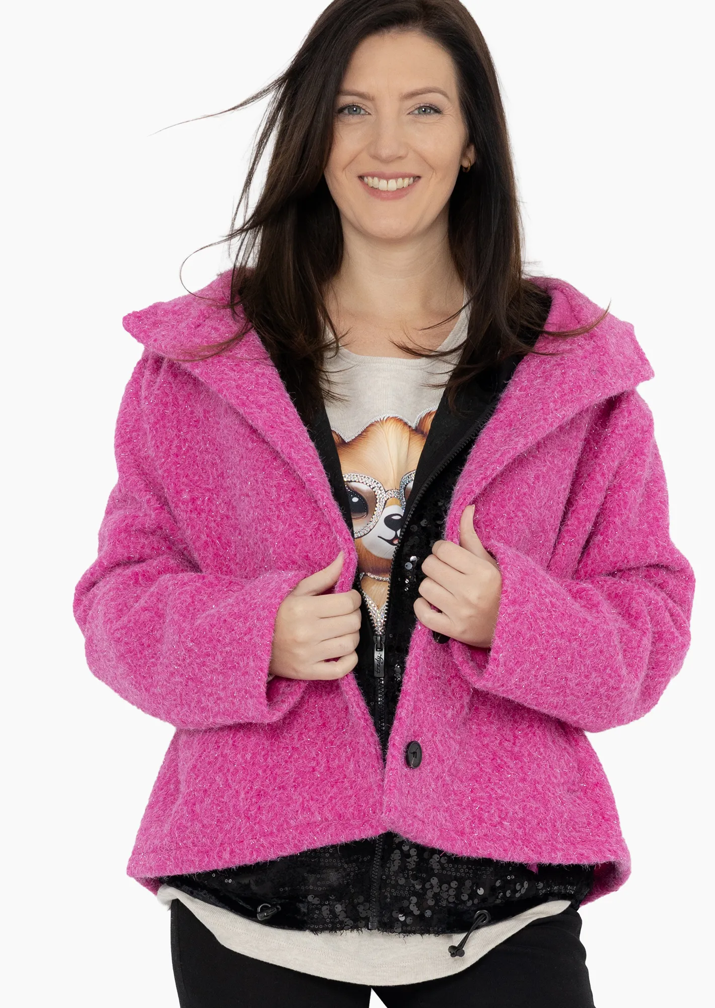Jacke in Wollwalk-Optik, pink