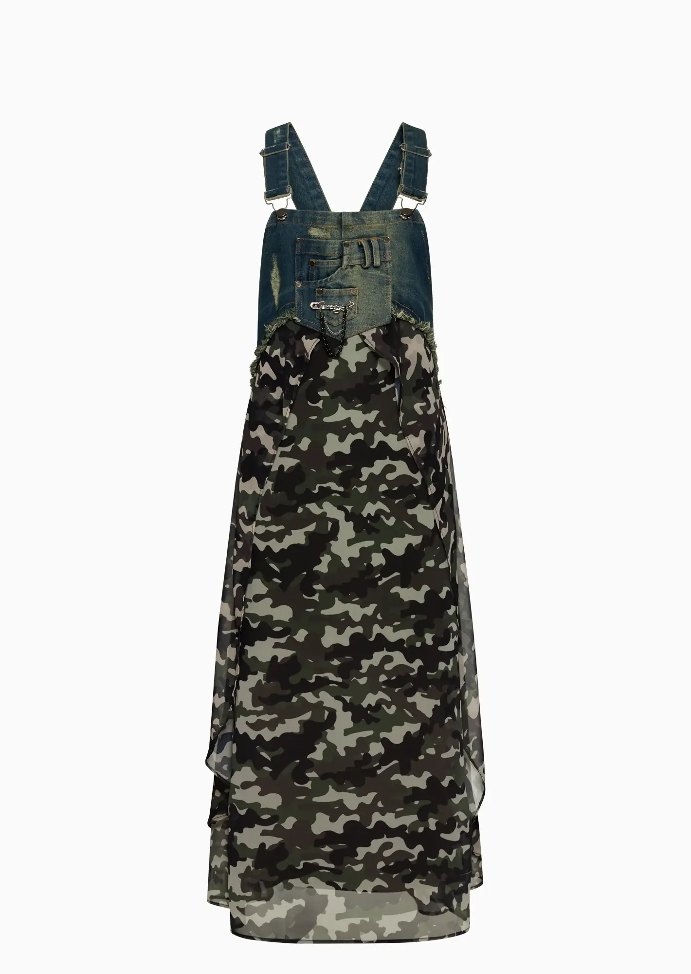 Latzkleid im Denim- & Camouflagestyle, oliv