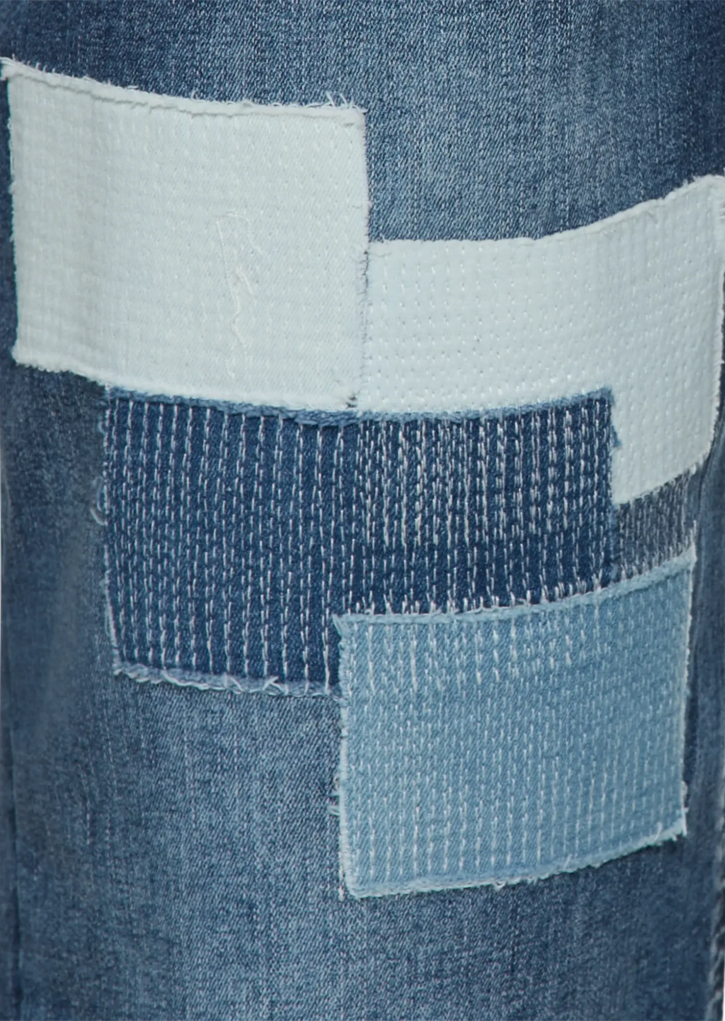 Wide Leg Jeans mit Patches, blue denim