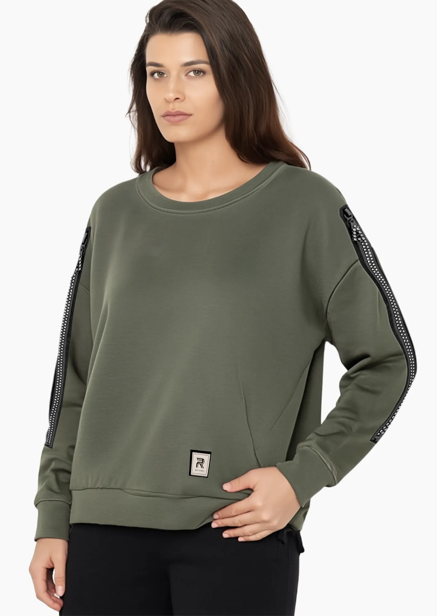 Sweatpullover mit Glitzerhighlight, khaki
